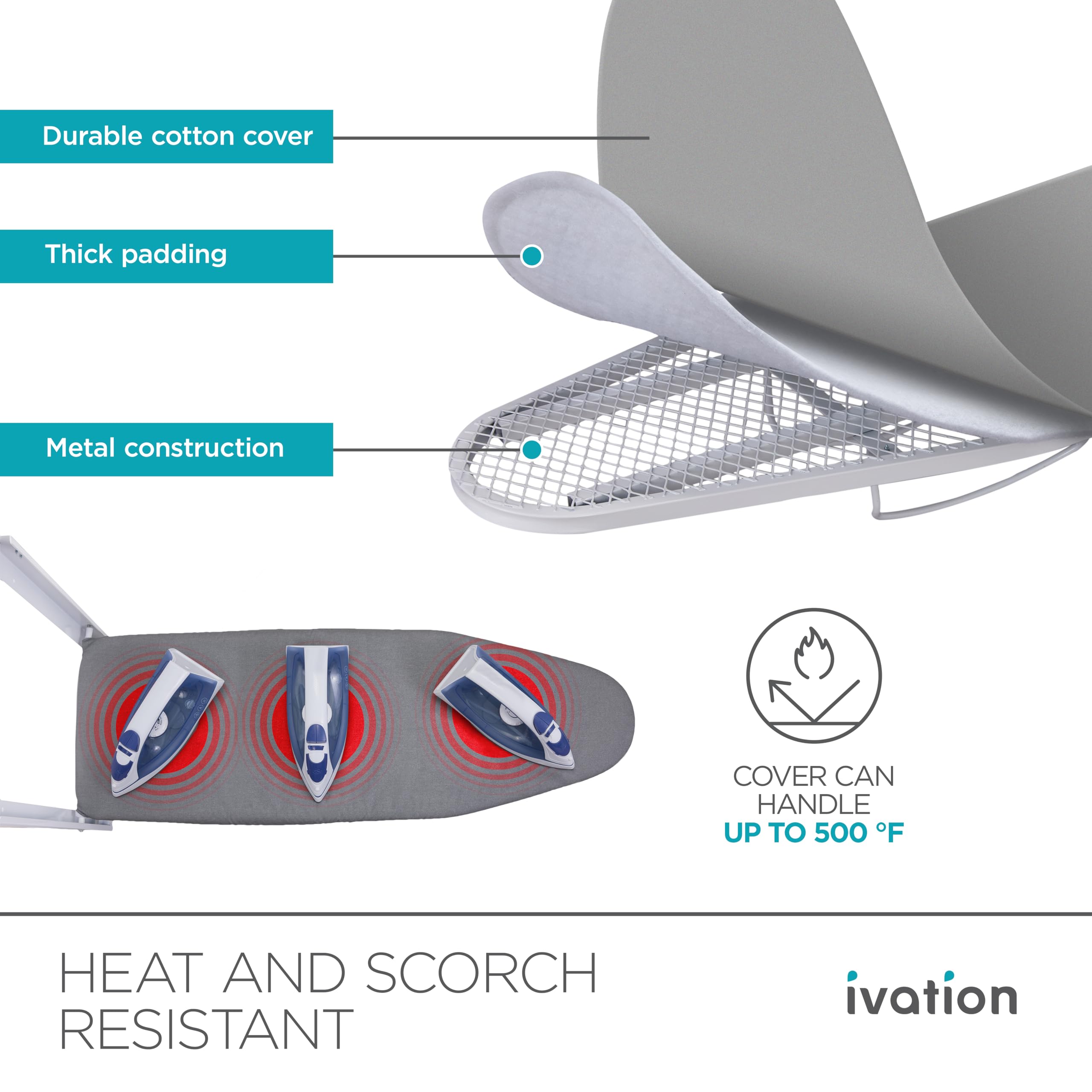 Ivation Wall-Mounted Ironing Board | Foldable 36.2” x 12.2” Ironing Station for Home, Apartment & Small Spaces | Sturdy Folding Board, Easy-Release Lever, Removable Cotton Cover & Mounting Hardware U1