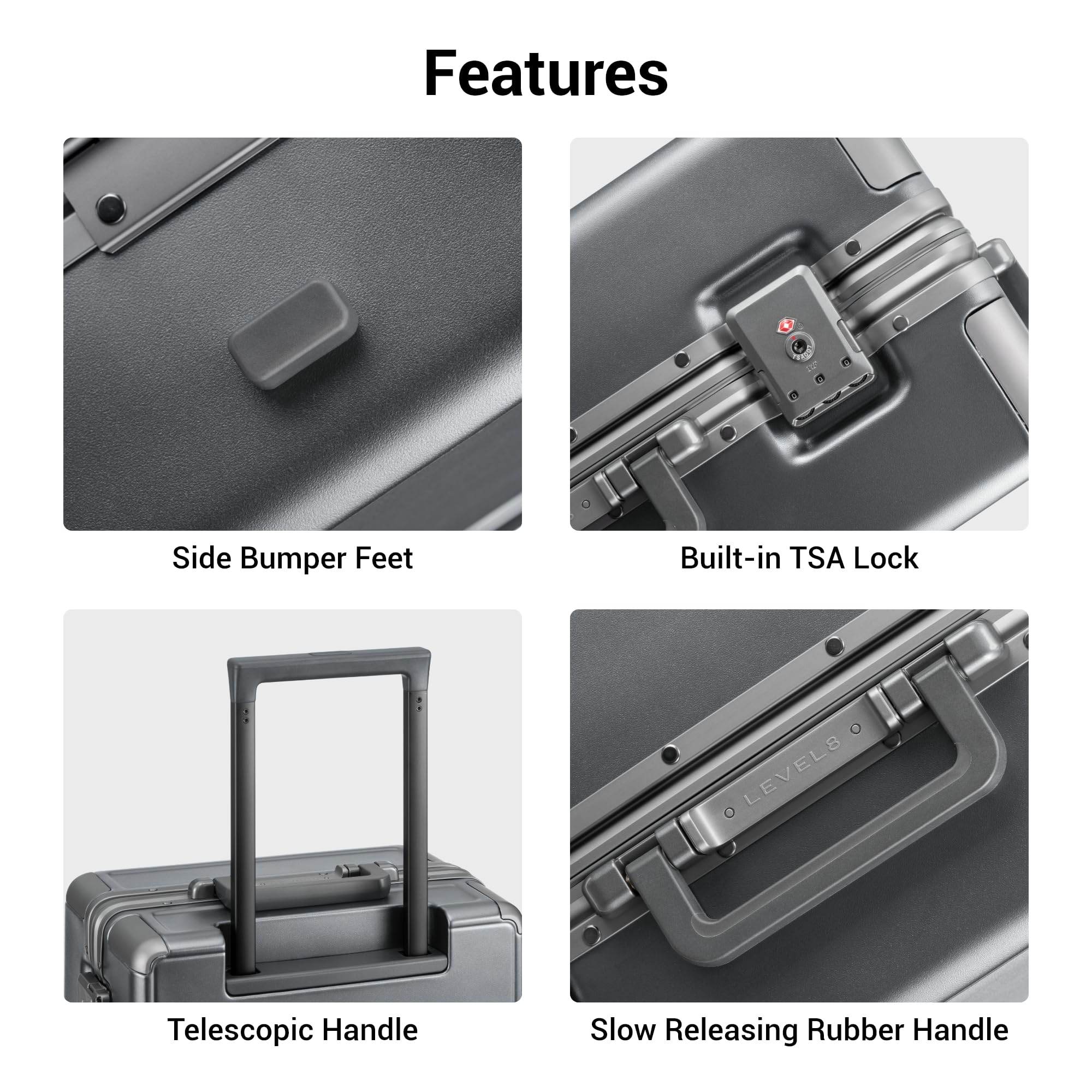 LEVEL8 Zipperless Checked Luggage with Aluminum Frame, Upgraded Medium Hardside Suitcase with Spinner Wheels, Metal Travel Luggage with Double Tsa Locks, 24 Inch, Grey Grey Checked 24 Inch (Upgraded) U1