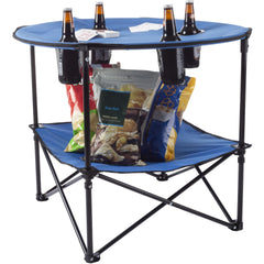 Wakeman Camp Table - Round 2-Tier Folding Table with 4 Cupholders and Carrying Bag - for Camping, Beach, Picnic, Sporting Events, and More Outdoors,Blue Blue 20" x 20" x 25.25" U1