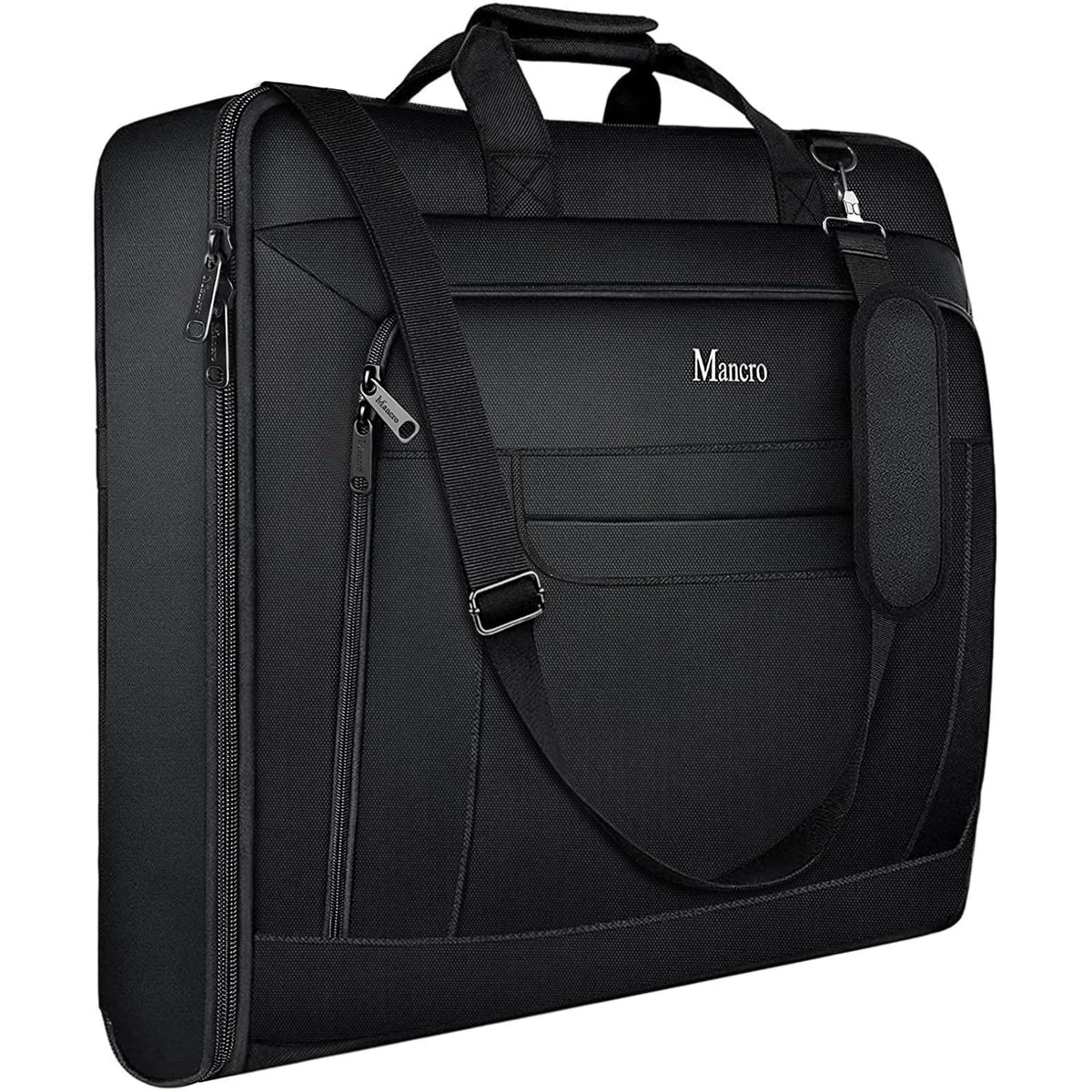 Mancro Garment Bags for Travel, Large Travel Suit Bag for Men Women with Shoulder Strap, Wrinkle Free Carry On Garment Bags for Hanging Clothes, Business Foldable Hanging Luggage Bag for Travel, Black U1