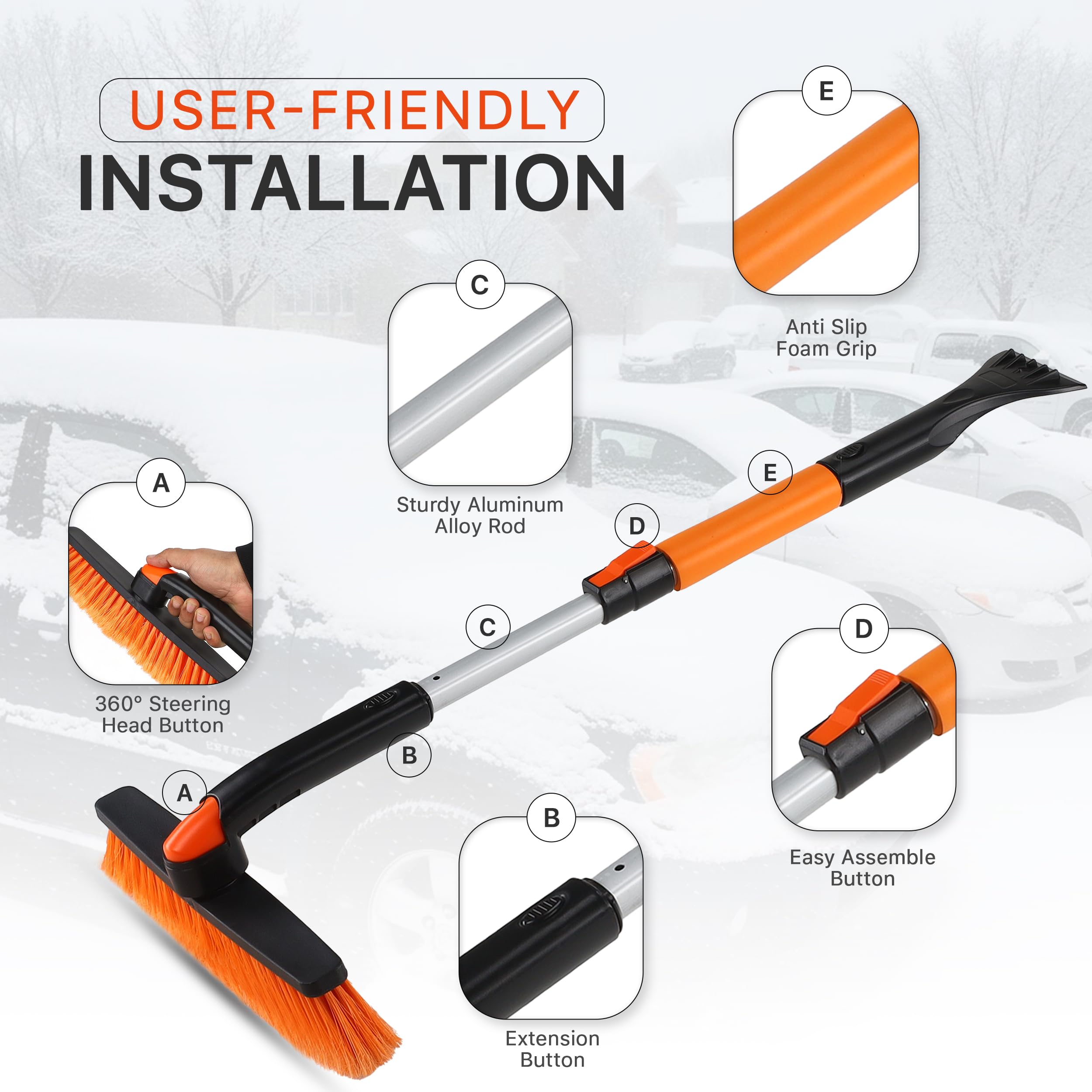 Utopia Home 31" to 37” Extendable Snow Brush for Car and Ice Scrapers for Car Windshield, 360° Rotation Brush Head Snow Broom for Truck and SUVs with Ergonomic Foam Grip   U1