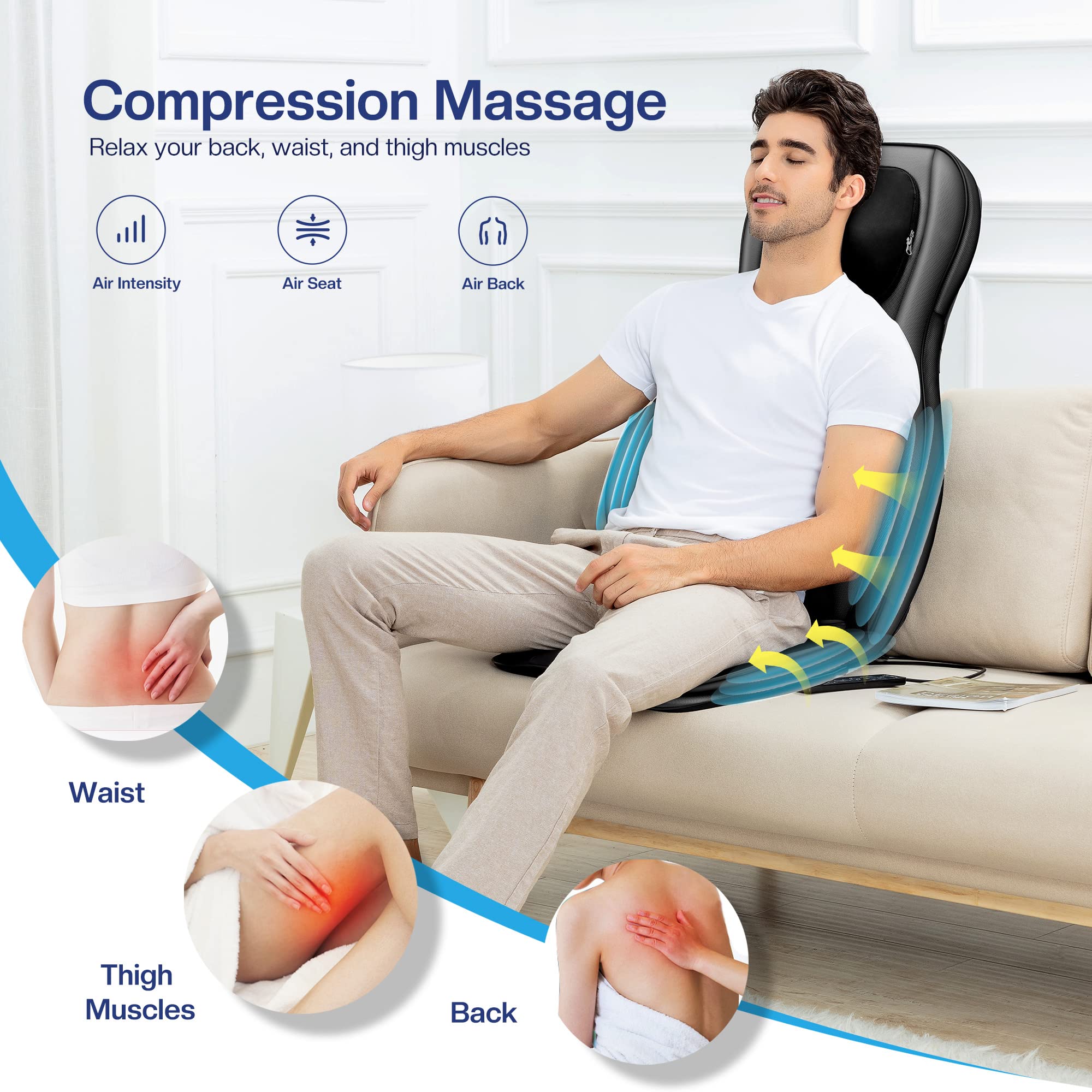 COMFIER Shiatsu Neck Back Massager with Heat,2D/3D Massage Chair Pad with App Control,Deep Tissue Kneading Massage Chair Pad with Compression,Chair Massager for Full Body,Gifts for Mom,Dad, Black Jet Black-app  U1