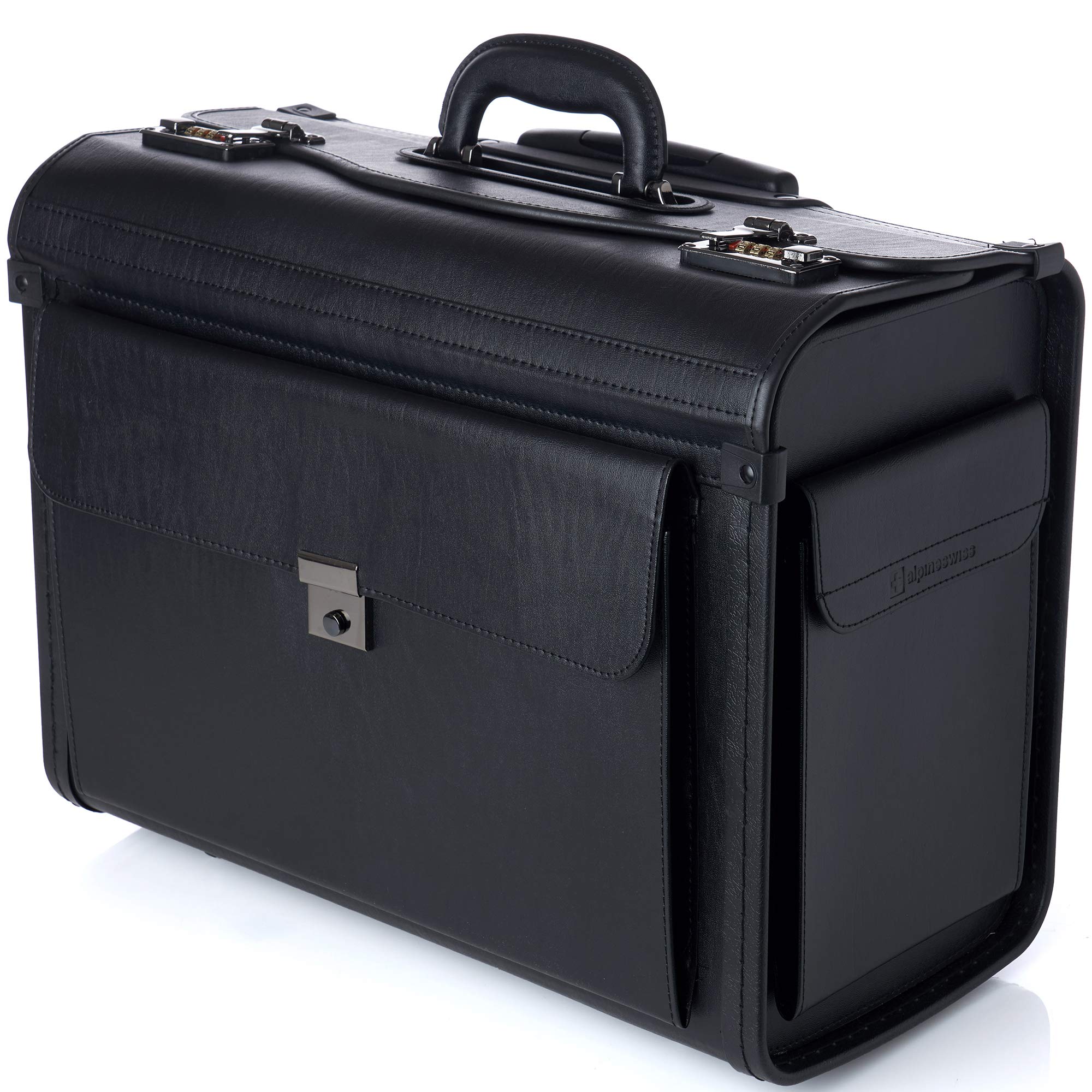 Alpine Swiss Rolling 17" Laptop Briefcase on Wheels Attache Lawyers Case Legal Size Black One Size U1
