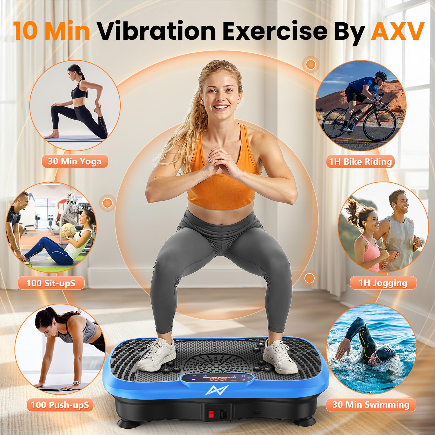 AXV Vibration Plate Fitness Platform Exercise Machine Vibrating Shaking Full Body Shaker Workout Vibrate Stand Shake Board Sport for Weight Loss Fat Burner for Gym Home Office BLUE  U1