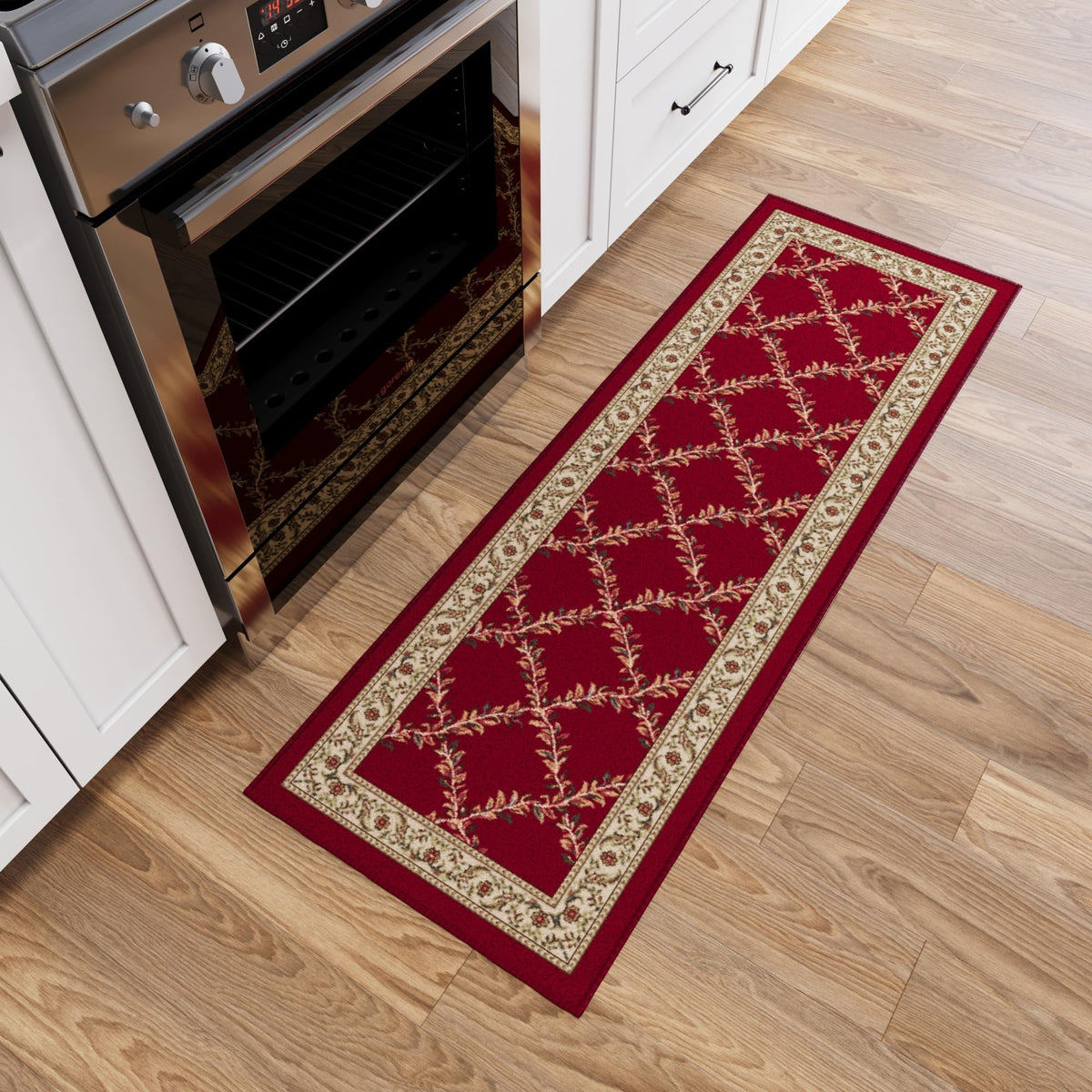Ottomanson 3'3" x 5' Rugs for Living Room Trellis Area Rug for Bedroom - Non Slip Durable Large Floor Carpet for High Traffic Areas - Indoor Rug for Dining Room Kitchen Kids Playroom, Red Red 2140 3'3" x 5' (Area Rug) U1
