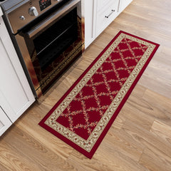 Ottomanson 3'3" x 5' Rugs for Living Room Trellis Area Rug for Bedroom - Non Slip Durable Large Floor Carpet for High Traffic Areas - Indoor Rug for Dining Room Kitchen Kids Playroom, Red Red 2140 3'3" x 5' (Area Rug) U1