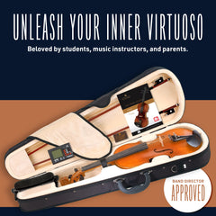 Cecilio CVN-300 Solidwood Ebony Fitted Violin with D'Addario Prelude Strings, Size 4/4 (Full Size) U2