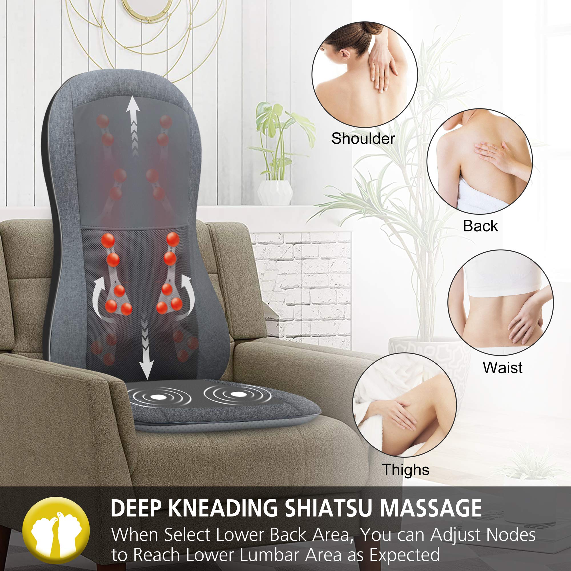 COMFIER Full Back Massager with Heat -2D/3D Shiatsu Massage Seat Cushion with 10 Massage Nodes, Massage Chair Pad, Rolling Kneading Massage Pads for Back U1
