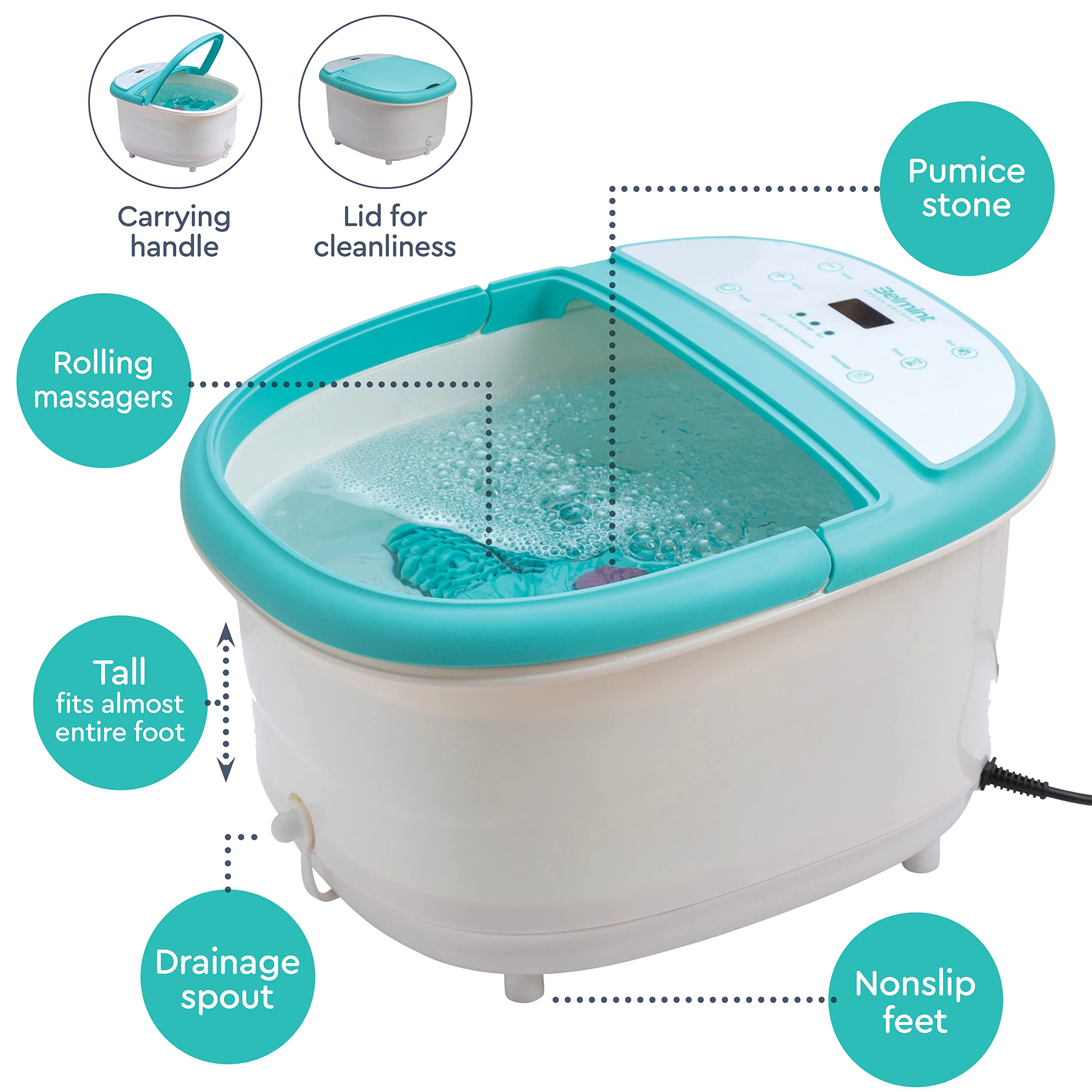 Belmint Foot Spa Foot Bath Massager – Feet Soaking Tub with Heat - Foot Bath with 6 Shiatsu Massage Rollers, Callus Remover, Adjustable Time & Temperature – Stress Relief and Sooths Tired Feet Light Blue 1 Count (Pack of 1) U1
