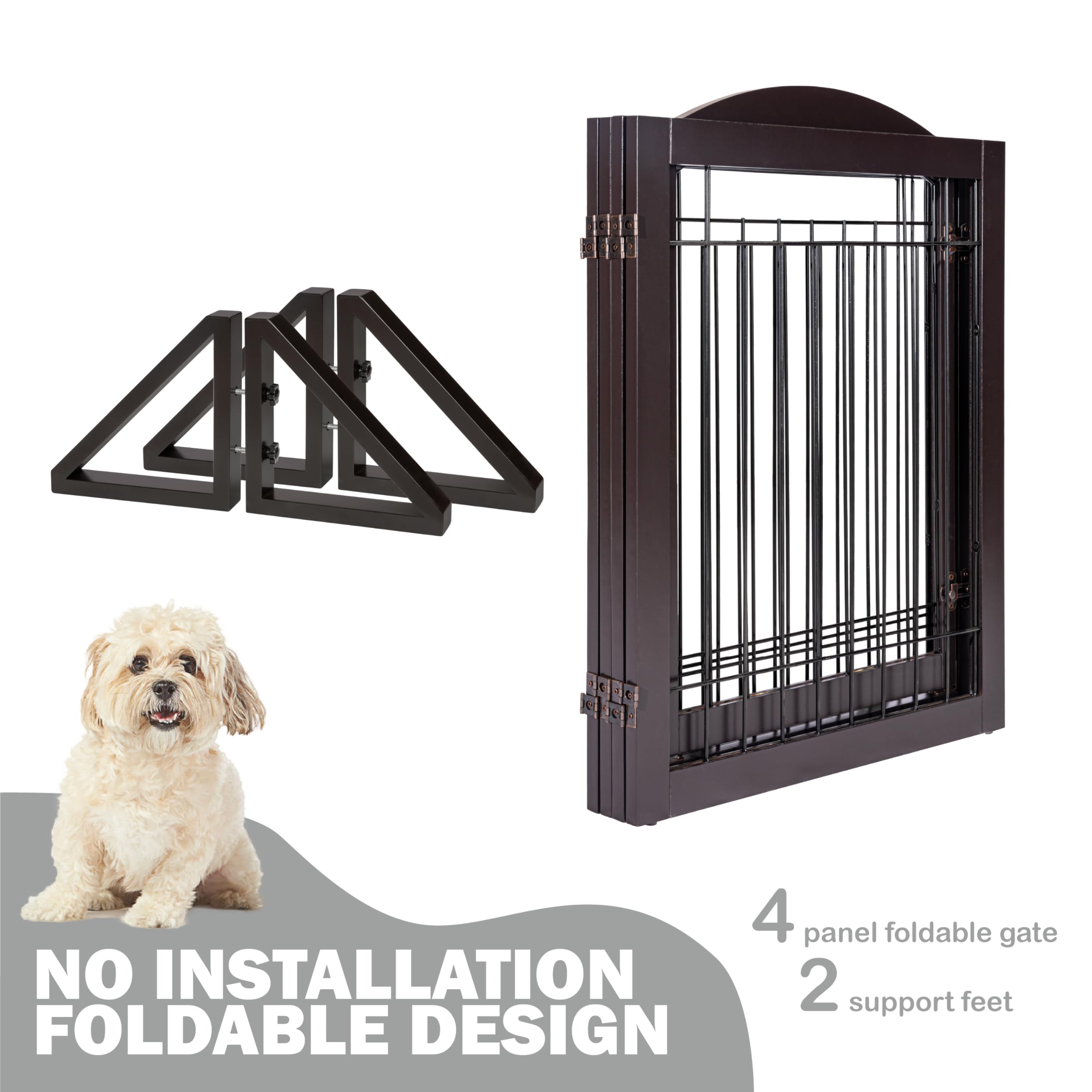 SPIRICH 96-inch Extra Wide 30-inches Tall Dog Gate with Door Walk Through, Freestanding Wire Pet Gate for The House, Doorway, Stairs, Pet Puppy Safety Fence, Support Feet Included(Espresso) U1