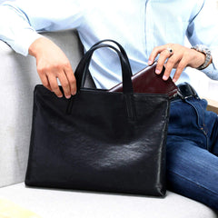 FEGER Genuine Leather Laptop Briefcases Slim Computer Bag Zipper Closure Business Handbags Tote 14 Inch Tablet Briefcase Case for Women and Man Fit A4 Files Black Black Medium U1