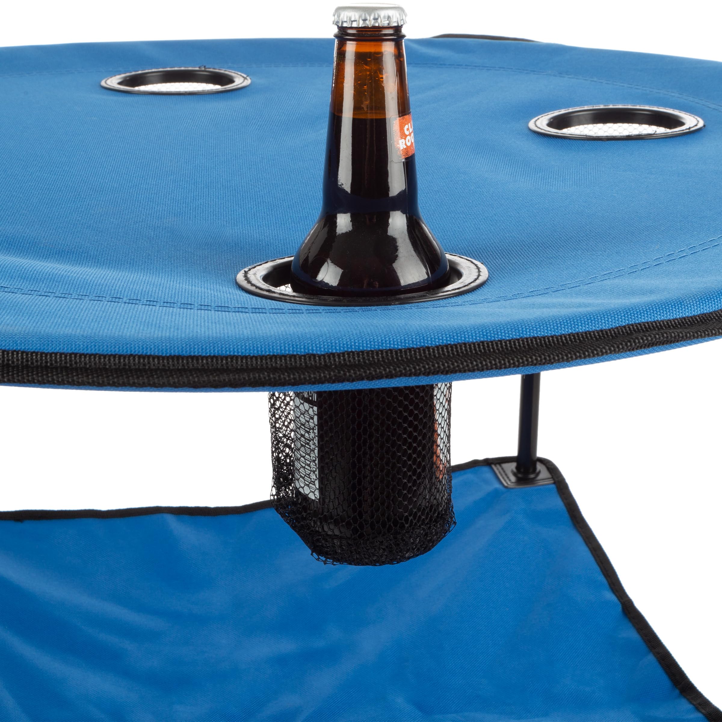 Wakeman Camp Table - Round 2-Tier Folding Table with 4 Cupholders and Carrying Bag - for Camping, Beach, Picnic, Sporting Events, and More Outdoors,Blue Blue 20" x 20" x 25.25" U1