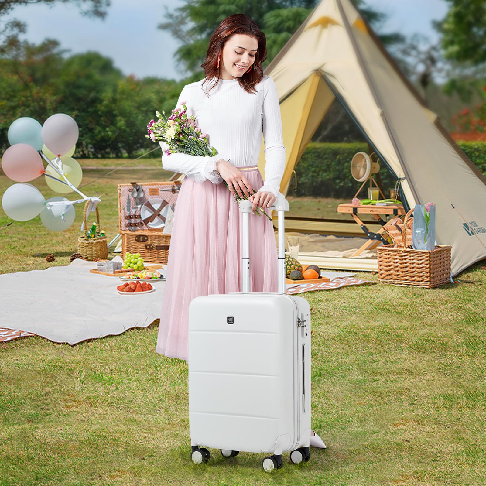 Hanke 20 Inch Carry On Luggage 22x14x9 Airline Approved PC Hard Shell Suitcases with Wheels TSA Luggage for Women Men Lightweight Travel Luggage(Smoke White) Smoke White Carry On 20-Inch U1