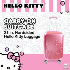 FUL Hello Kitty 21 Inch Carry On Luggage, Molded Hardshell Rolling Suitcase with Spinner Wheels, Pink Pink 21 Inch U1