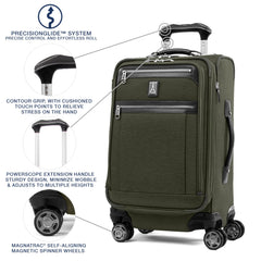 Travelpro Platinum Elite Softside Expandable Carry on Luggage, 8 Wheel Spinner Suitcase, USB Port, Suiter, Men and Women, Pilot Green, Carry On 21-Inch Pilot Green Carry-On 21-Inch U1