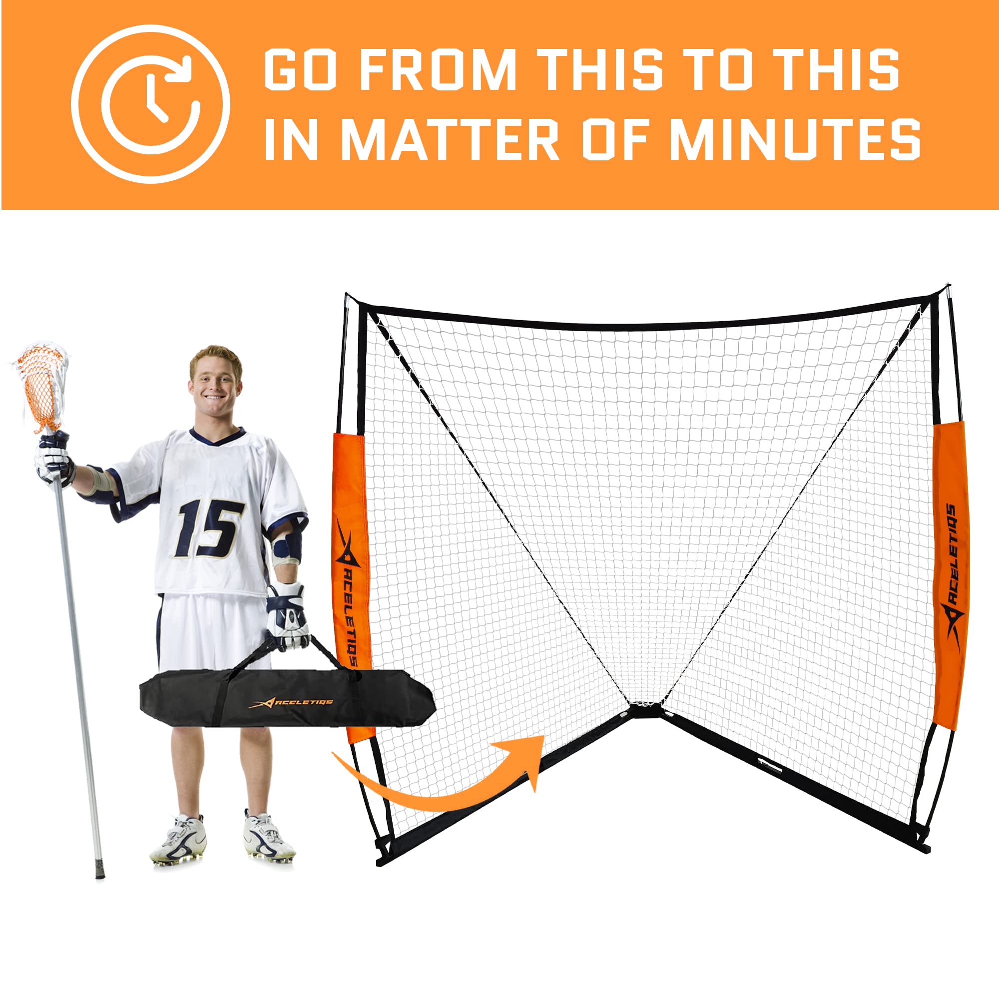 Lacrosse Goal 6x6 Feet | Lacrosse Net for Back Yard Fully Flexible and Portable | Pair with Your Lacrosse Rebounder or Lacrosse Backstop | Used by Man Lacrosse Goalie [Cary Bag Included] Black 6 ft x 6 ft U1