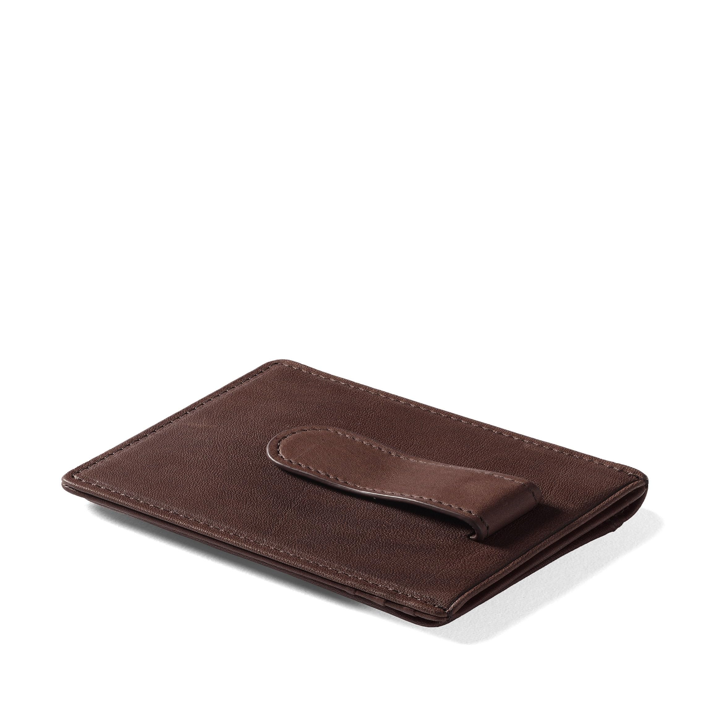 Leatherology Premium Mahogany Men's Money Clip Card Holder Wallet with ID Window - Holds up to 10 bills, features non-magnetic metal money clip and thumb-slide ID window Premium Mahogany One Size U1