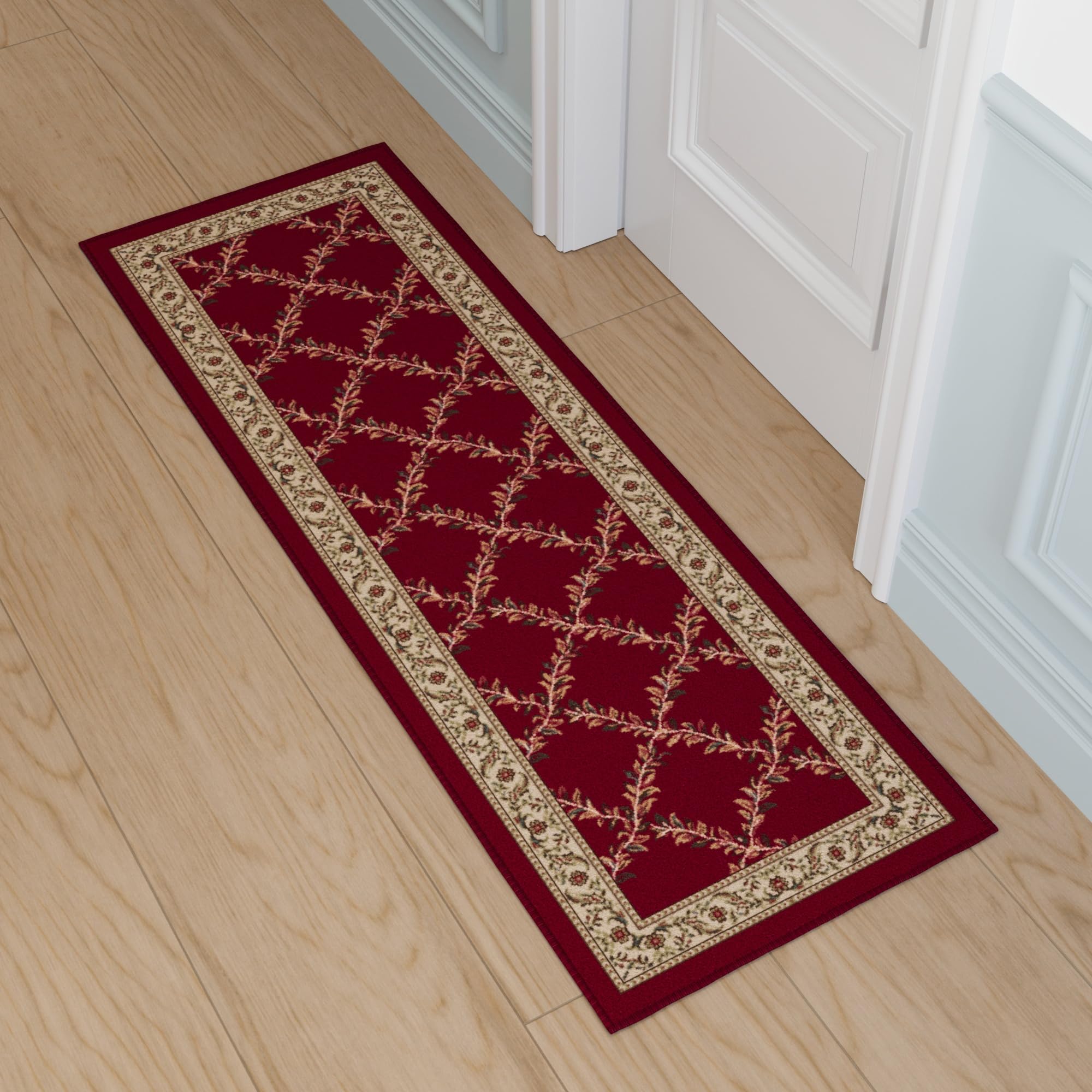 Ottomanson 3'3" x 5' Rugs for Living Room Trellis Area Rug for Bedroom - Non Slip Durable Large Floor Carpet for High Traffic Areas - Indoor Rug for Dining Room Kitchen Kids Playroom, Red Red 2140 3'3" x 5' (Area Rug) U1