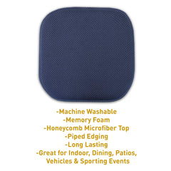 Sweet Home Collection Memory Foam Chair Cushion Honeycomb Pattern Solid Color Slip Non Skid Rubber Back Ultimate Comfort and Softness Rounded Square 16" x 16" Seat Cover,2 Pack,Navy Blue, 2 Piece Navy 2 Pack U1