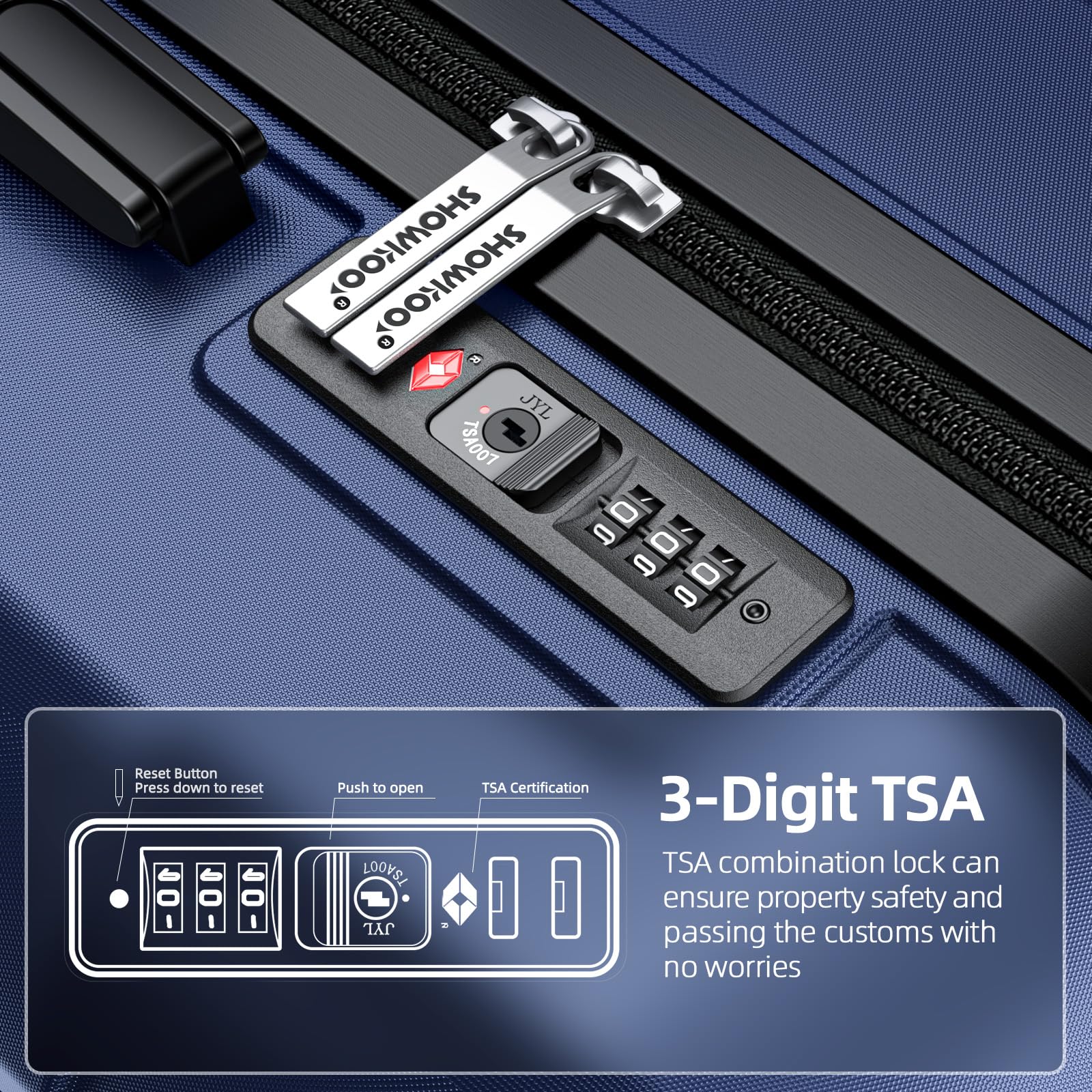 SHOWKOO Luggage Sets Expandable PC+ABS Durable Suitcase Double Wheels TSA Lock Blue Blue 20in24in28in U1