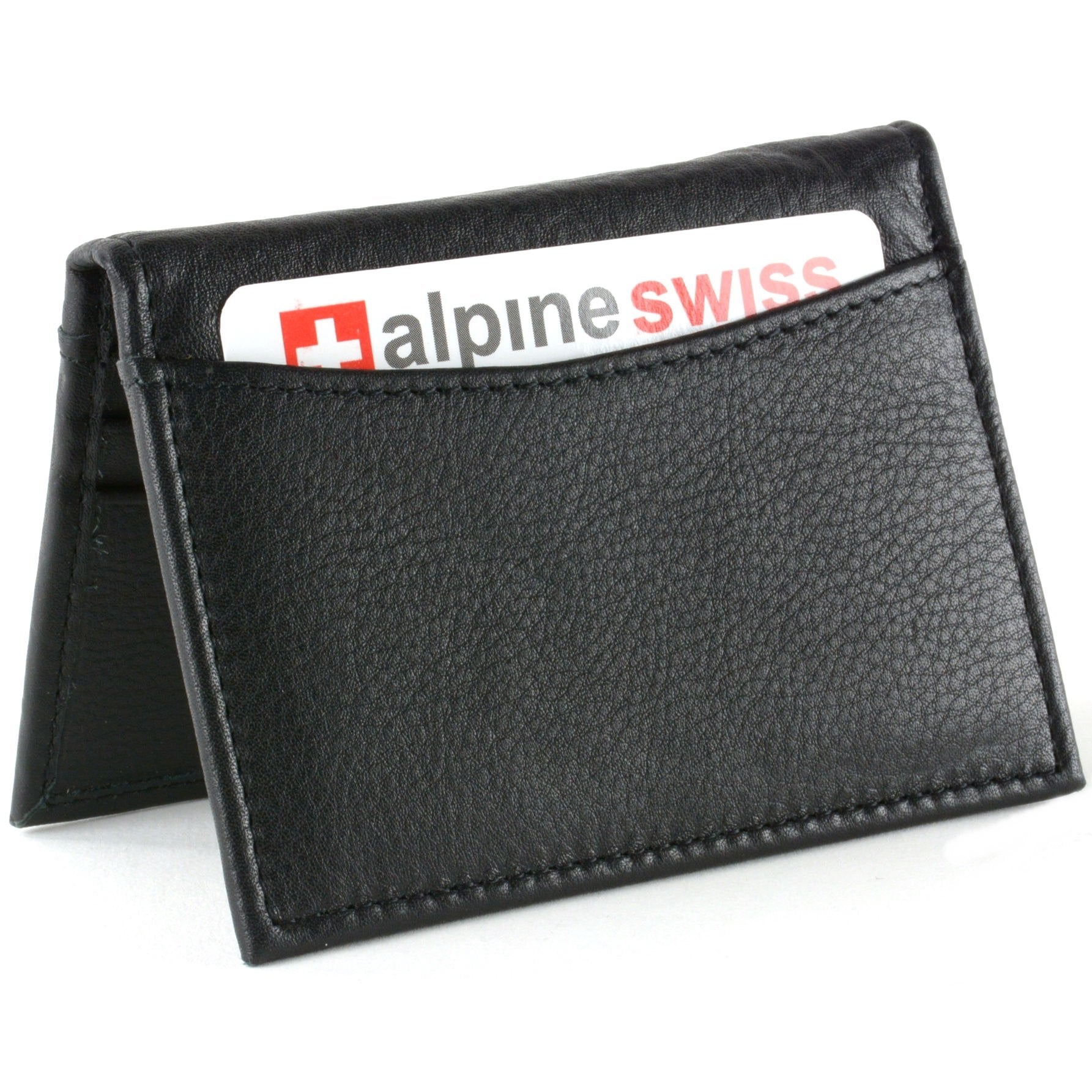 Alpine Swiss Thin Front Pocket Wallet Business Card Case 2 ID Window 6 Card Slot Black Black One Size U1