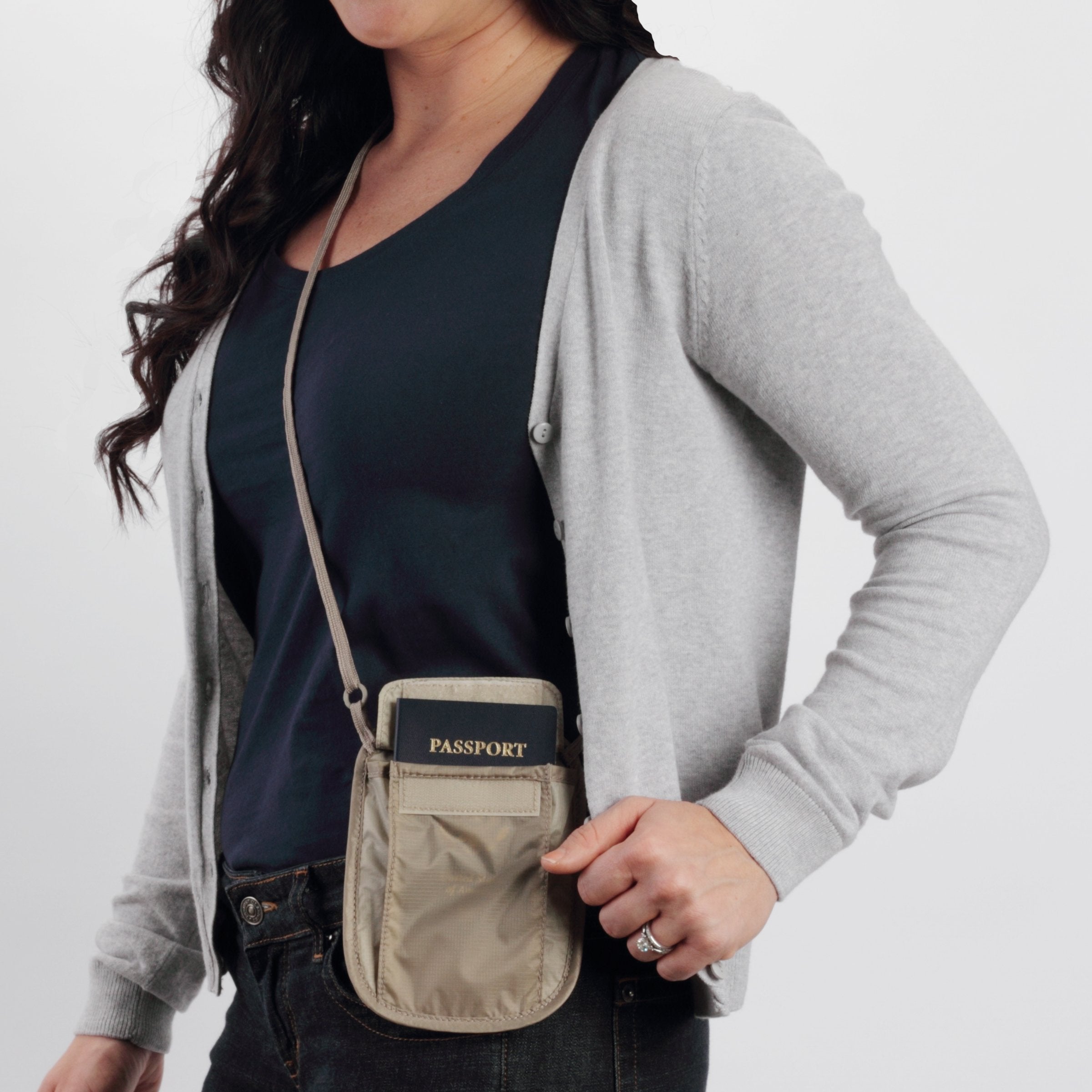 eagle creek RFID Blocker Neck Wallet - Durable and Lightweight Travel Passport and Valuables Organizer with Hook and Loop Closure and Adjustable Neck Strap, Tan Tan One Size U1