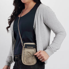 eagle creek RFID Blocker Neck Wallet - Durable and Lightweight Travel Passport and Valuables Organizer with Hook and Loop Closure and Adjustable Neck Strap, Tan Tan One Size U1
