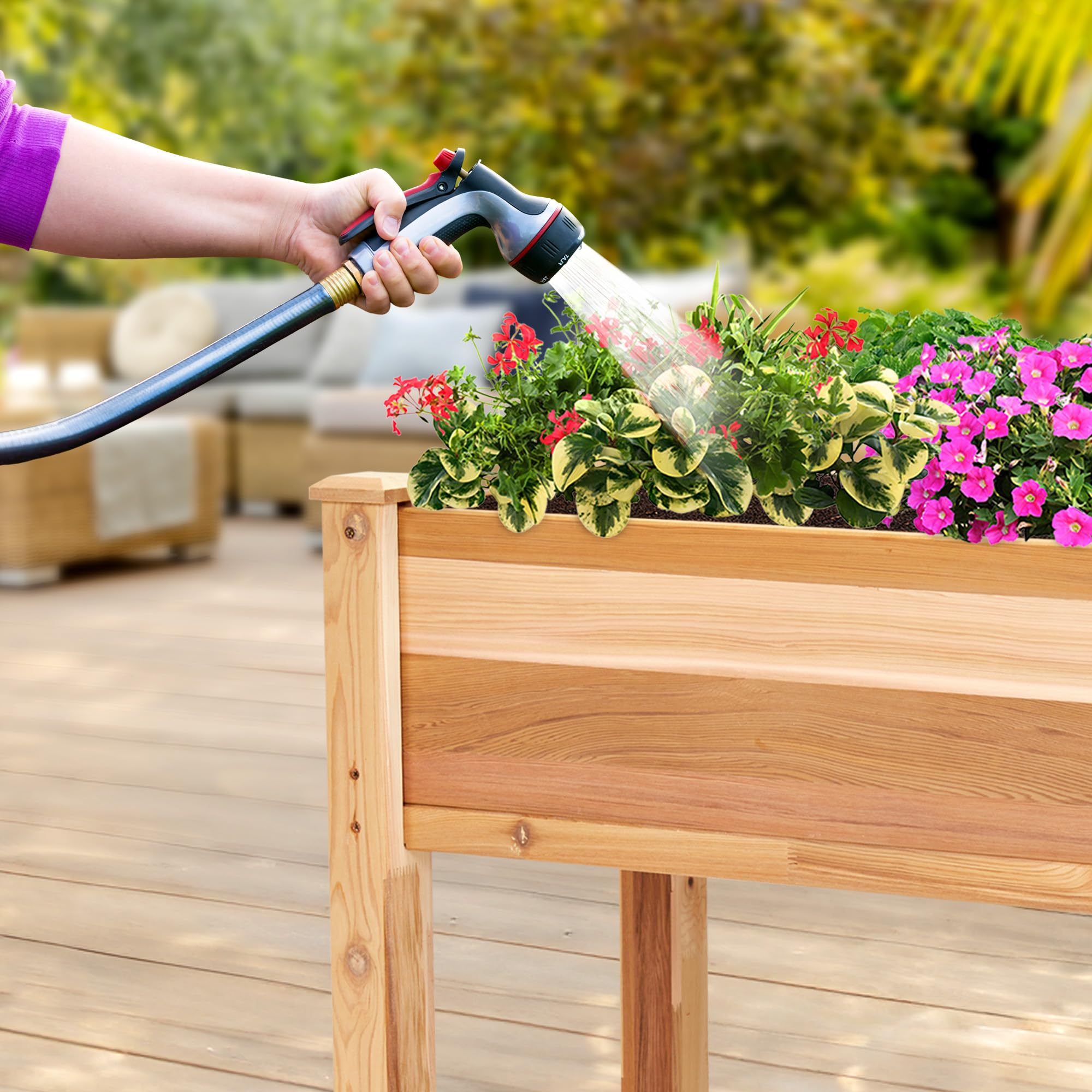 Jumbl, Cedar Raised Garden Bed, Elevated Wood Planter for Growing Fresh Herbs, Vegetables, Flowers, Succulents - 34x18x30” Red 34x18x30 U1