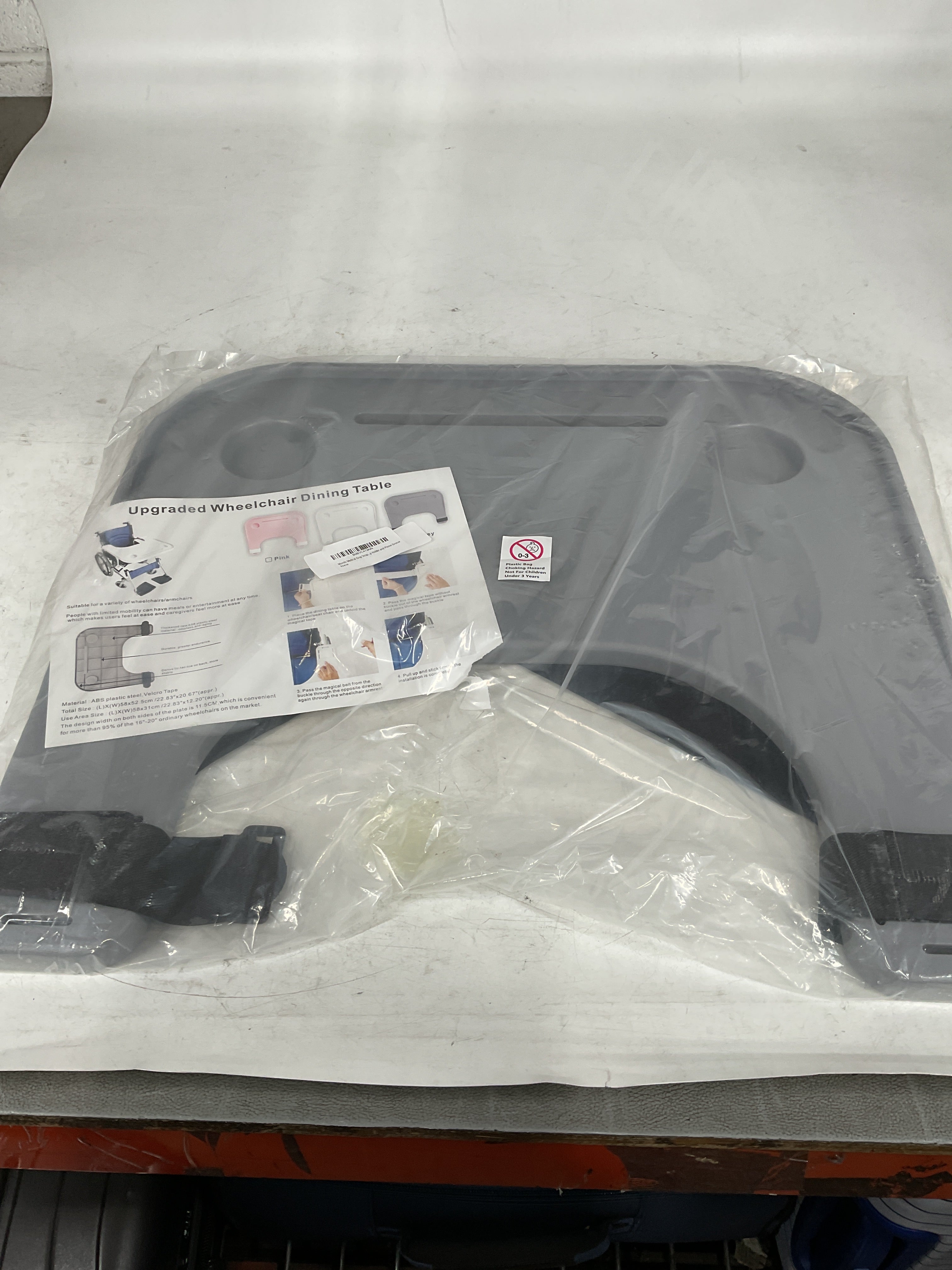 Mondo Medical Gray Strap On Wheelchair Tray Table Attachment for 18 to 20in Wide Wheelchair - Removable Electric Wheelchair Accessories for Adults with Cup Holder and Phone Groove U2