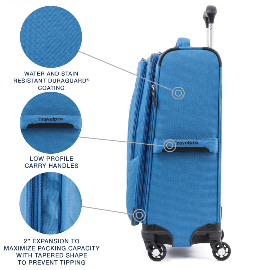 Travelpro Maxlite 5 Softside Expandable Luggage with 4 Spinner Wheels, Lightweight Suitcase, Men and Women ( Azure Blue , Carry-on 21-Inch ) Azure Blue Carry On 21 Inch U1