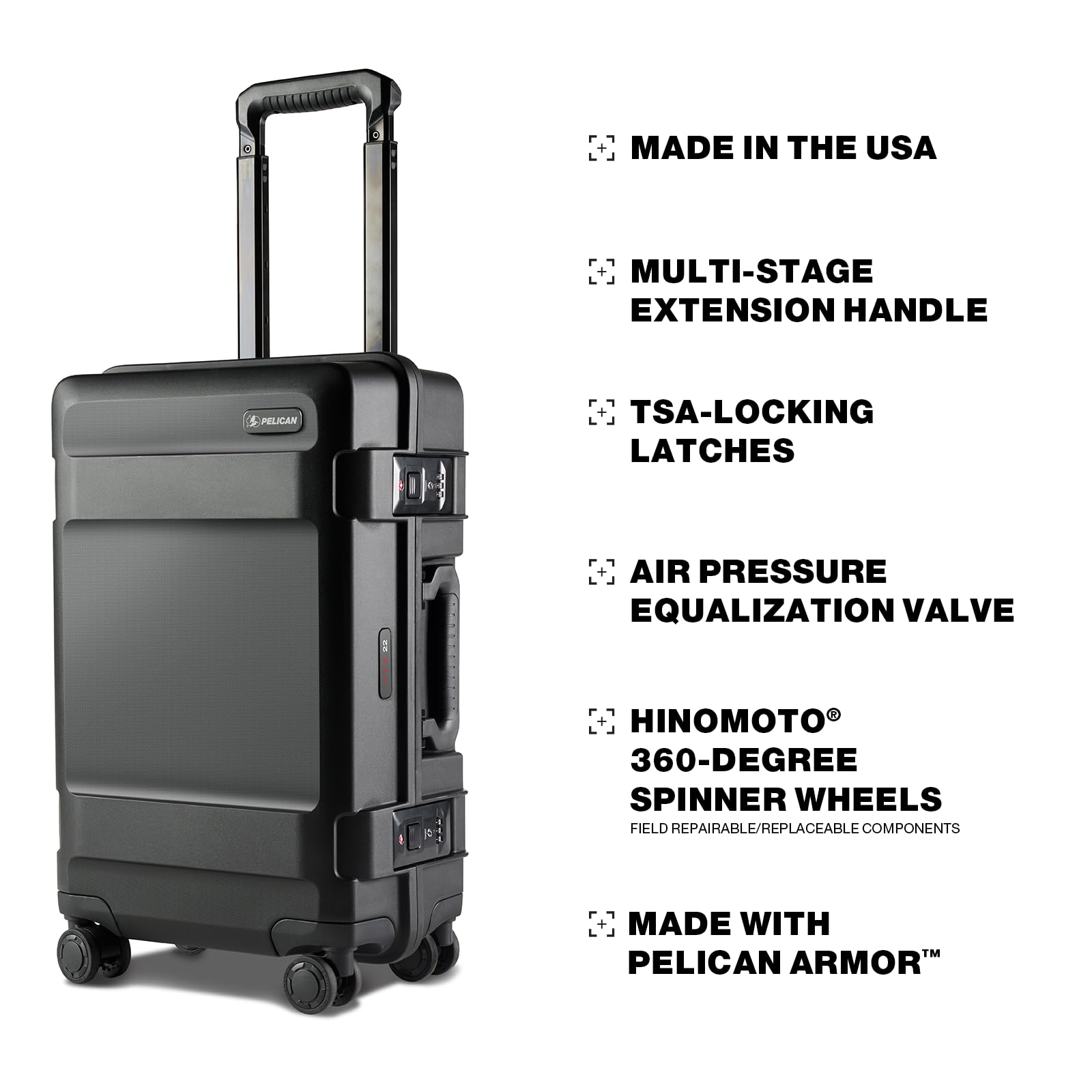 Pelican ATX Luggage - Hardside Carry On Luggage with Wheels - 22 Inch Carry On Bag - Airline Approved ( Black , Carry-On ) Black Carry On U1
