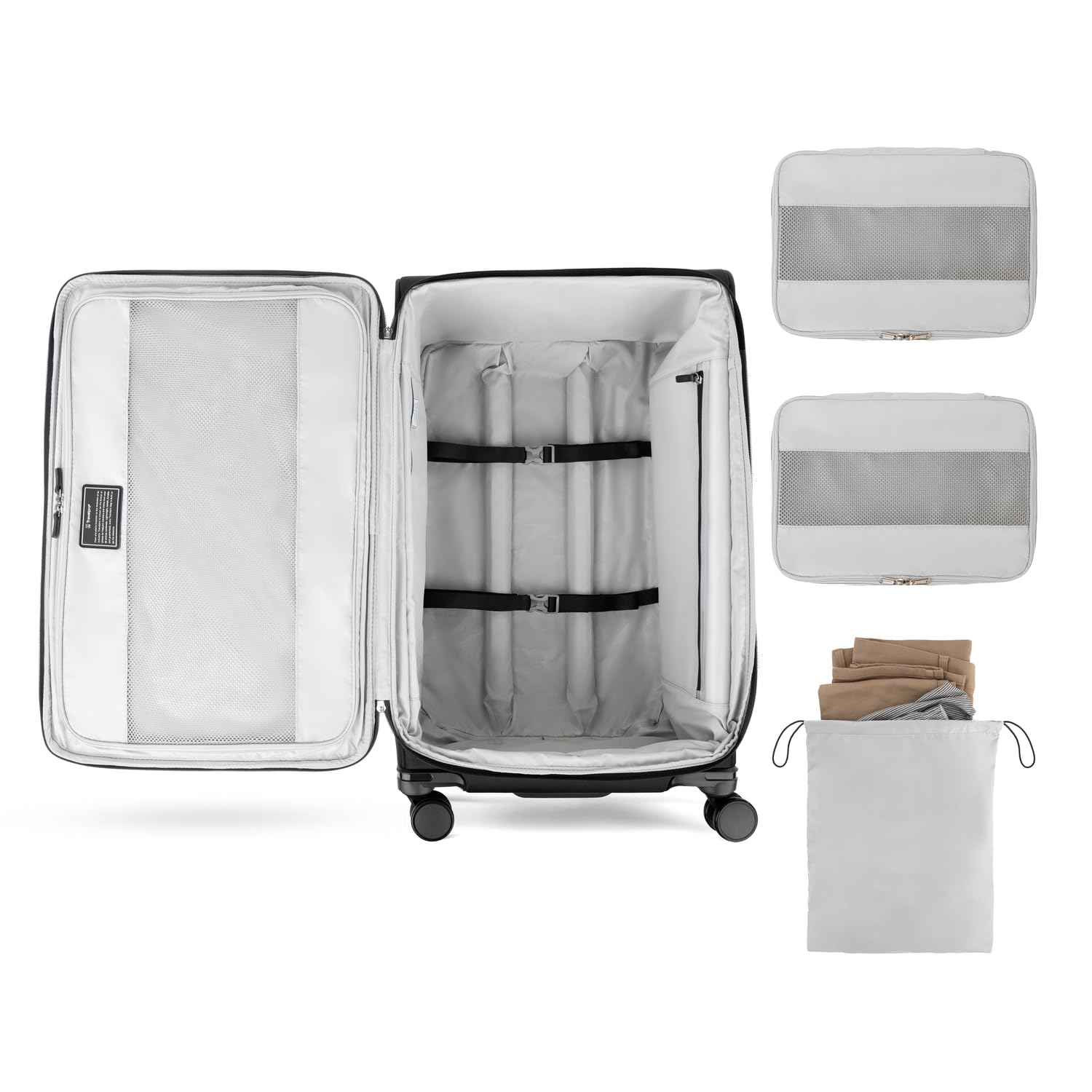 Travelpro Versapack + Lightweight Softside Expandable Checked Luggage, 8 Spinner Suitcase, TSA Lock, Men and Women ( Black , Checked Large 29-Inch ) Black Checked Large 29 Inch U2
