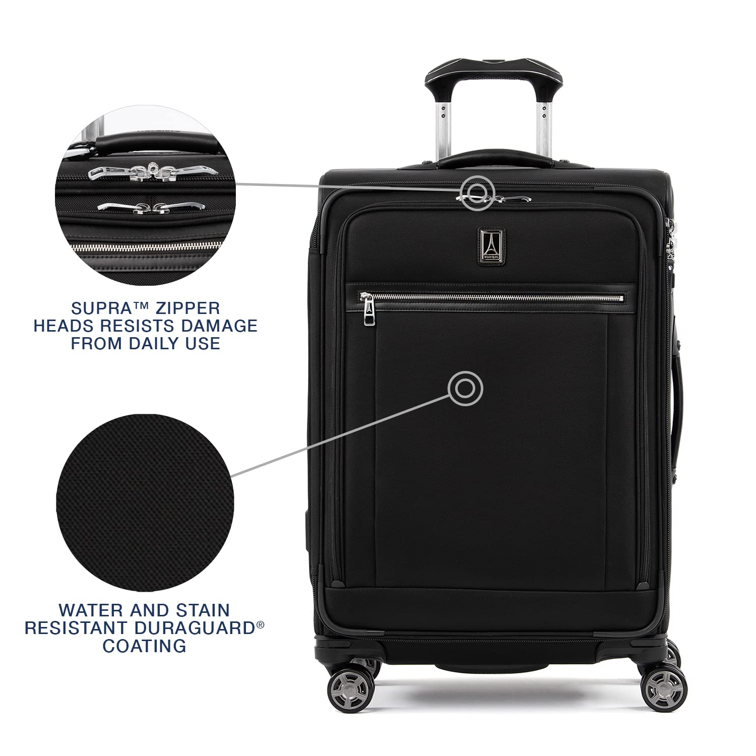Travelpro Platinum Elite Softside Expandable Checked Luggage, 8 Wheel Spinner Large Suitcase, TSA Lock, Men and Women ( Shadow Black , Checked-Medium 25-Inch ) Shadow Black Checked Medium 25 Inch U10