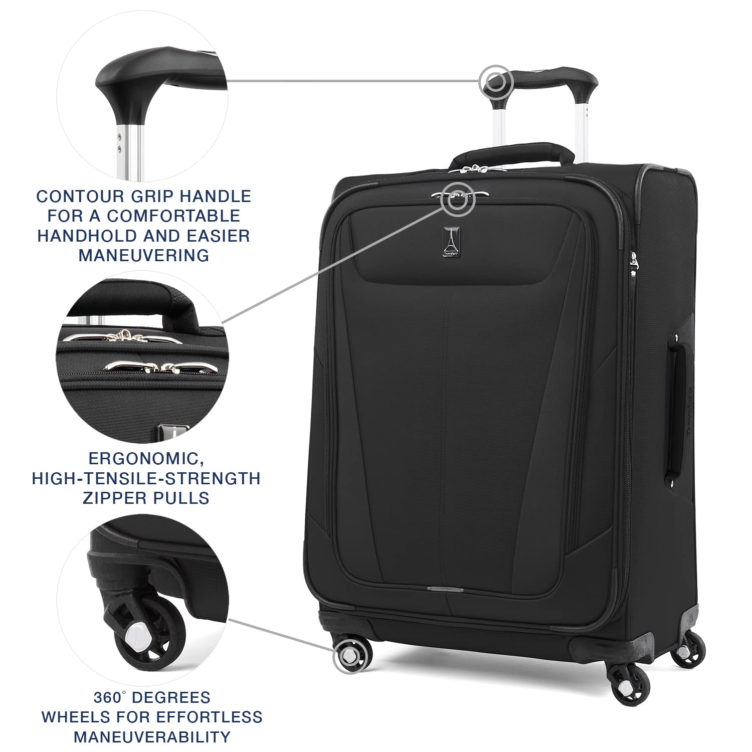 Travelpro Maxlite 5 Softside Expandable Luggage with 4 Spinner Wheels, Lightweight Suitcase, Men and Women Black Checked Medium 25 Inch U21