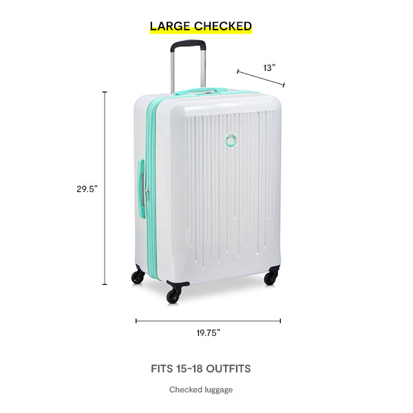 Delsey Paris Christine Hardside Expandable Luggage with Spinner Wheels ( White with Teal Trim , 3 Piece Set (20/24/28) ) White with Teal Trim 3 Piece Set 20 24 28 U1