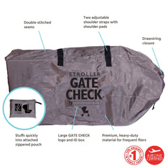 J.L. Childress DELUXE Gate Check Bag for Single & Double Strollers - Premium Heavy-Duty Durable Air Travel Bag, Adjustable Shoulder Straps - Fits Most Single & Double Strollers, Grey ( Grey ) Grey  U1
