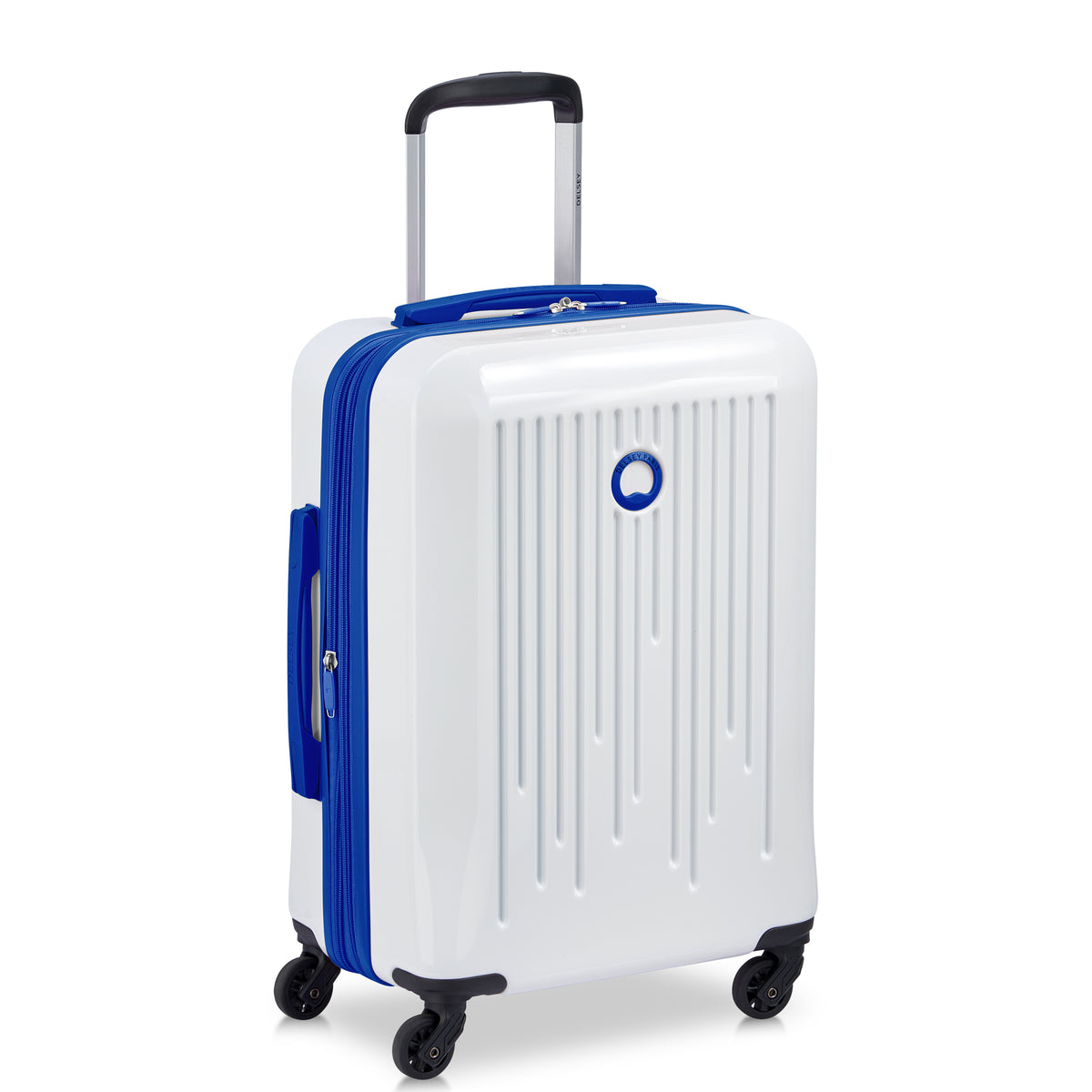 Delsey Paris Christine Hardside Expandable Luggage with Spinner Wheels ( White with Blue Trim , Carry On 20 Inch ) White with Blue Trim Carry On 20 Inch U1