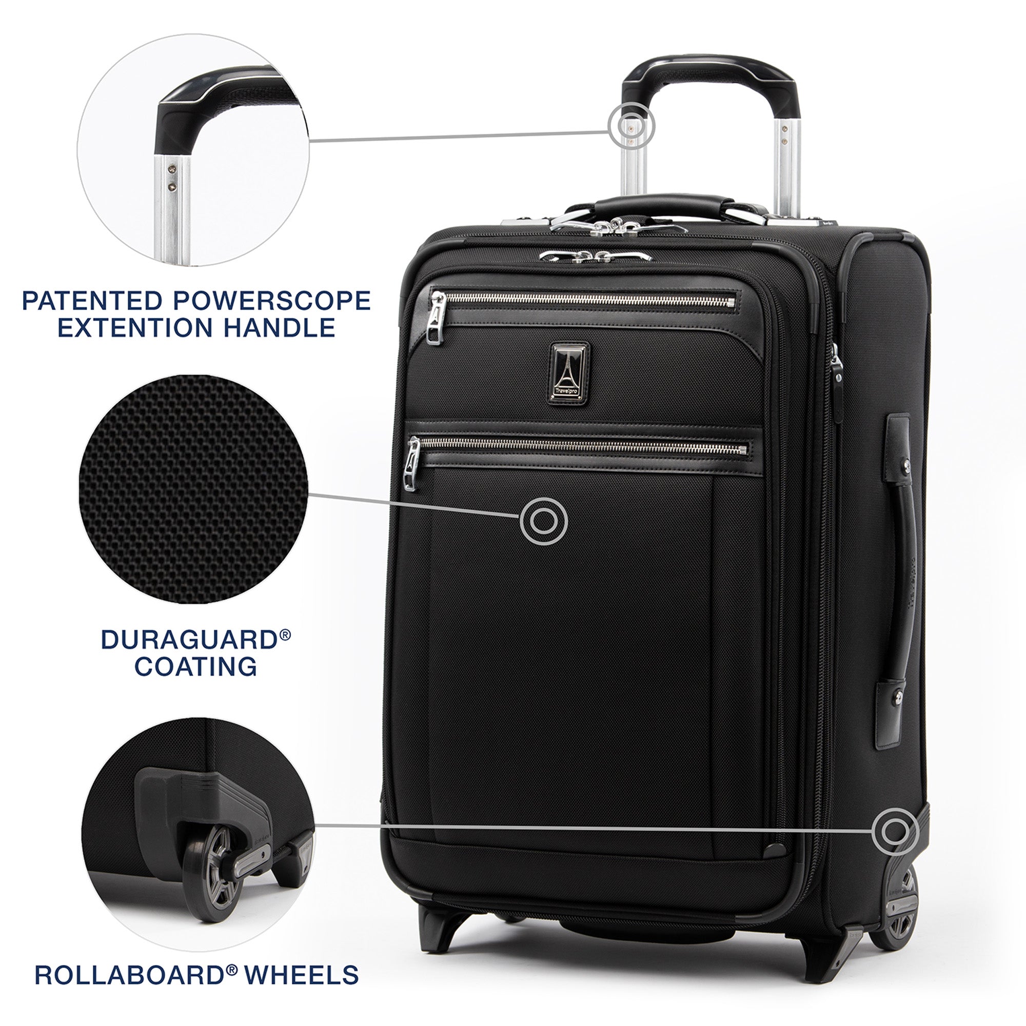 Travelpro Platinum Elite Softside Expandable Luggage, 2 Wheel Upright Suitcase, USB Port, Men and Women ( Shadow Black , Carry On 22 Inch ) Shadow Black Carry On 22 Inch U3