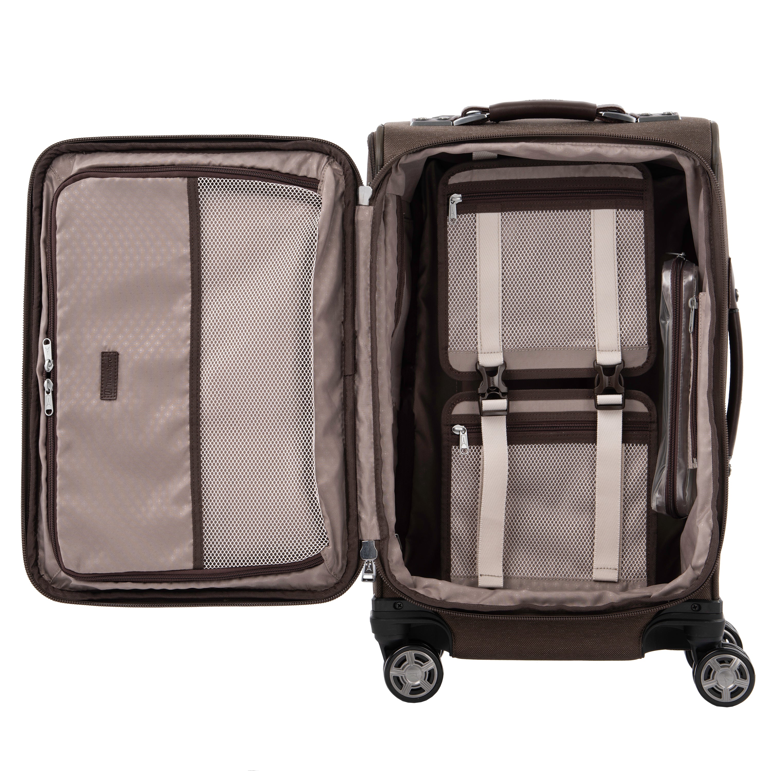Travelpro Platinum Elite Softside Expandable Luggage, 8 Wheel Spinner Suitcase, USB Port, Suiter, Men and Women Rich Espresso Carry On 21 Inch U1
