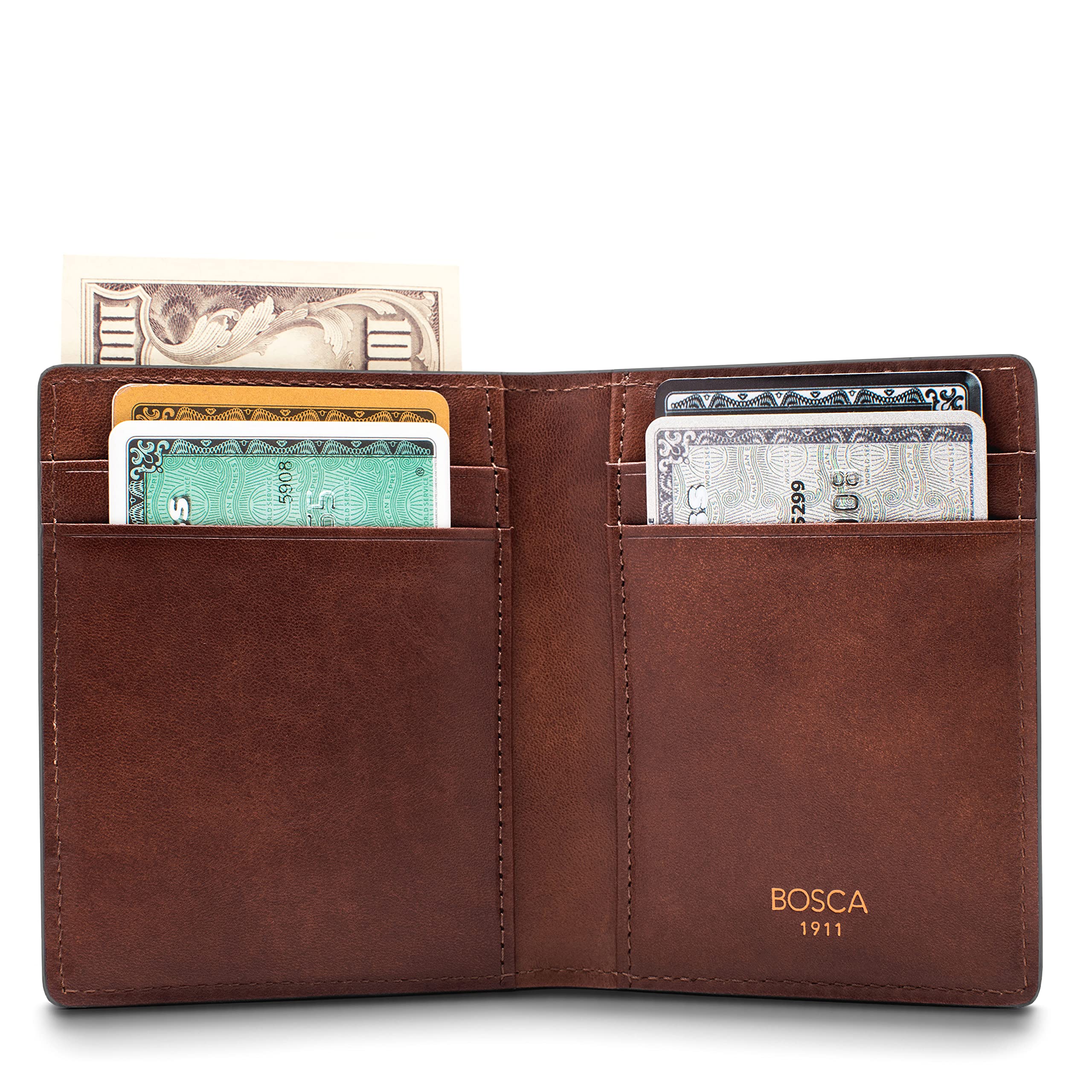 Bosca Men's Wallet, Dolce Leather Front Pocket Bifold Wallet with Magnetic Clip ( Dark Brown , One Size ) Dark Brown One Size U2