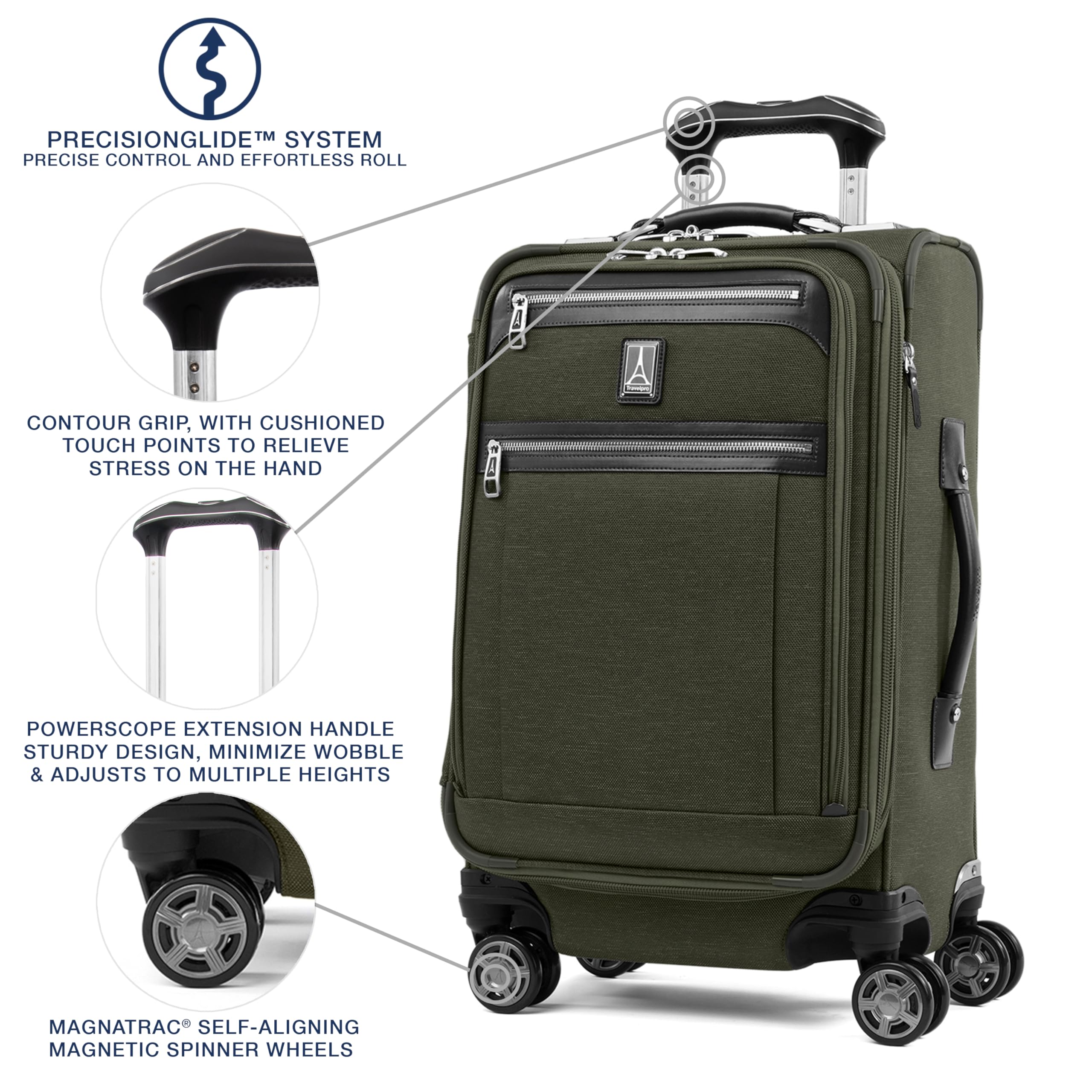 Travelpro Platinum Elite Softside Expandable Checked Luggage, 8 Wheel Spinner Large Suitcase, TSA Lock, Men and Women ( Pilot Green , Carry-On 21-Inch ) Pilot Green Carry On 21 Inch U2