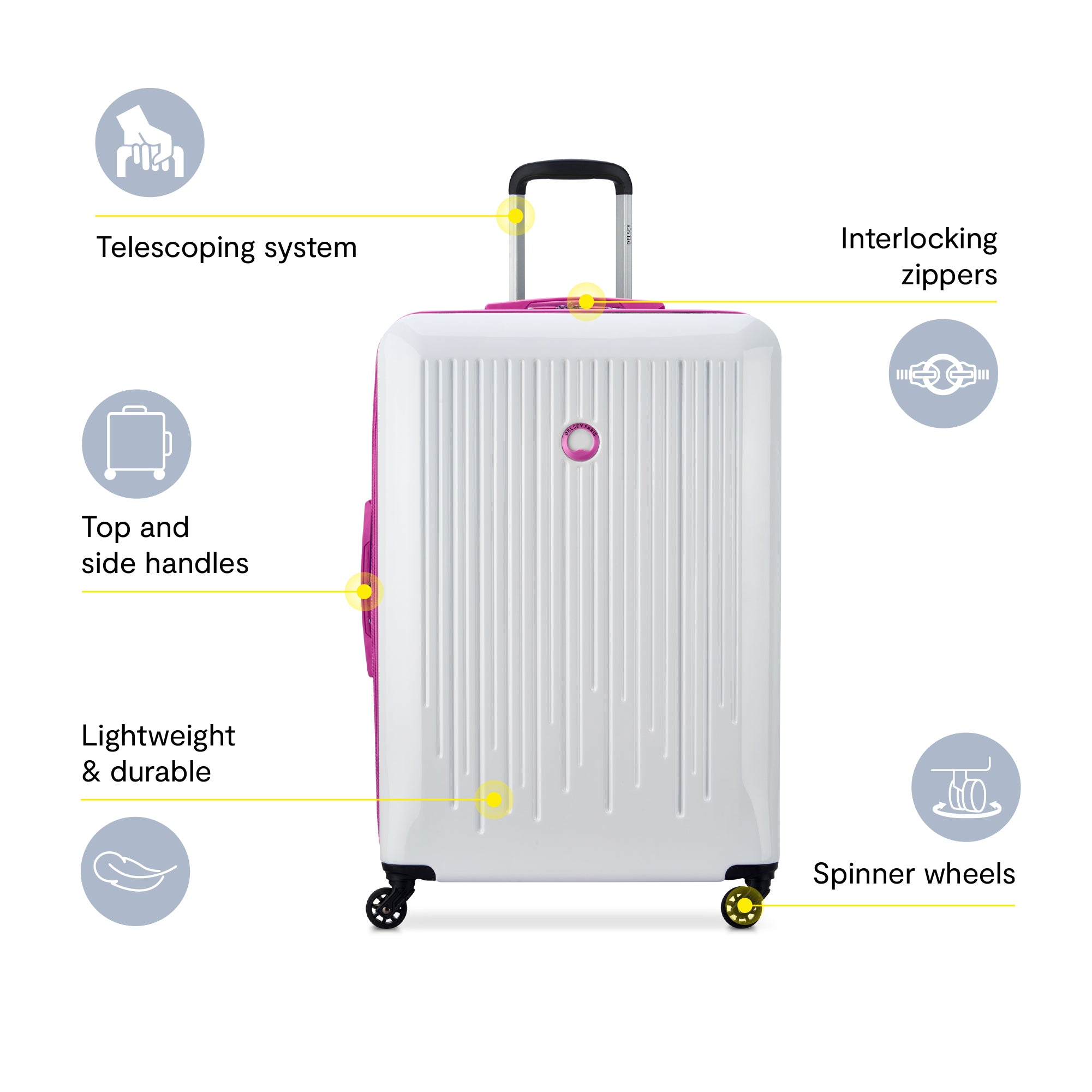 Delsey Paris Christine Hardside Expandable Luggage with Spinner Wheels ( White with Mauve Trim , Checked-Large 28 Inch ) White with Mauve Trim Checked Large 28 Inch U3