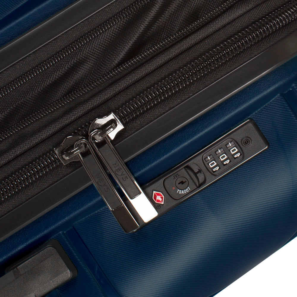 Heys Milos Durable and lightweight luggage, made with Duraflex impact-resistant material, TSA Combination Lock, Dual Spinner Wheels, and Expandable ( Navy , 30-Inch Checked-Large ) Navy 30 Inch Checked Large U1