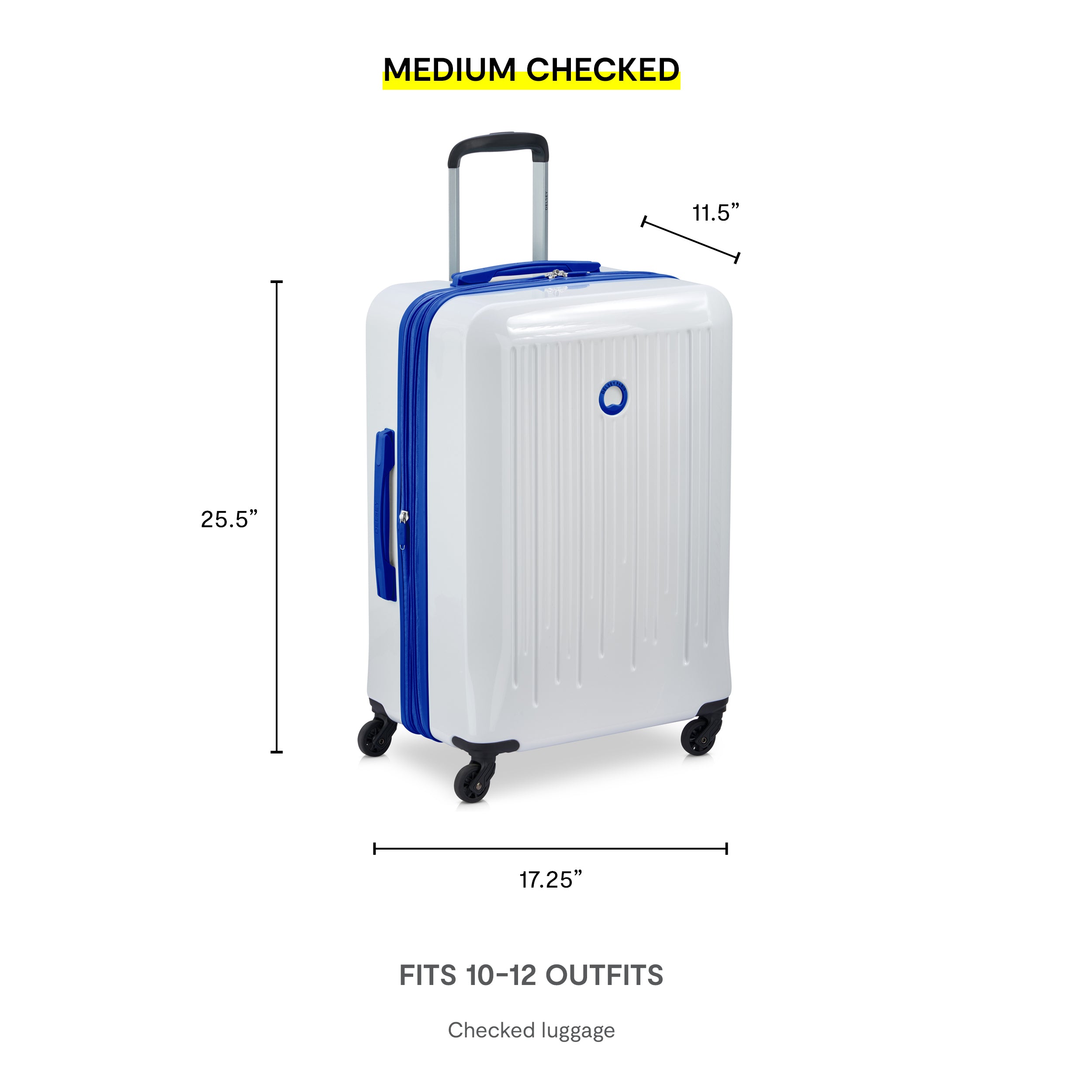 Delsey Paris Christine Hardside Expandable Luggage with Spinner Wheels ( White with Blue Trim , Checked-Medium 24 Inch ) White with Blue Trim Checked Medium 24 Inch U1