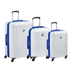 Delsey Paris Christine Hardside Expandable Luggage with Spinner Wheels ( White with Blue Trim , 3 Piece Set (20/24/28) ) White with Blue Trim 3 Piece Set 20 24 28 U2