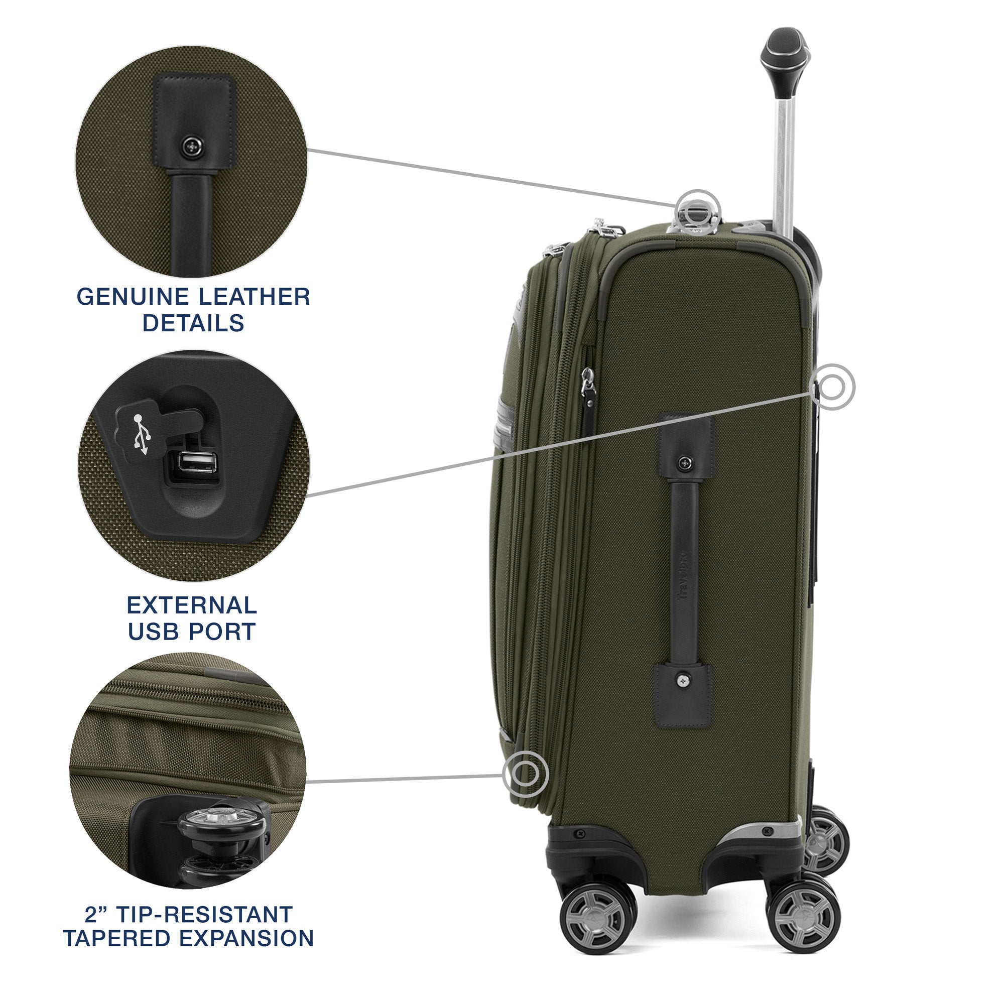 Travelpro Platinum Elite Softside Expandable Carry on Luggage, 8 Wheel Spinner Suitcase, USB Port, Suiter, Men and Women, Carry On 21-Inch ( Pilot Green , Carry-On 21-Inch ) Pilot Green Carry On 21 Inch U7