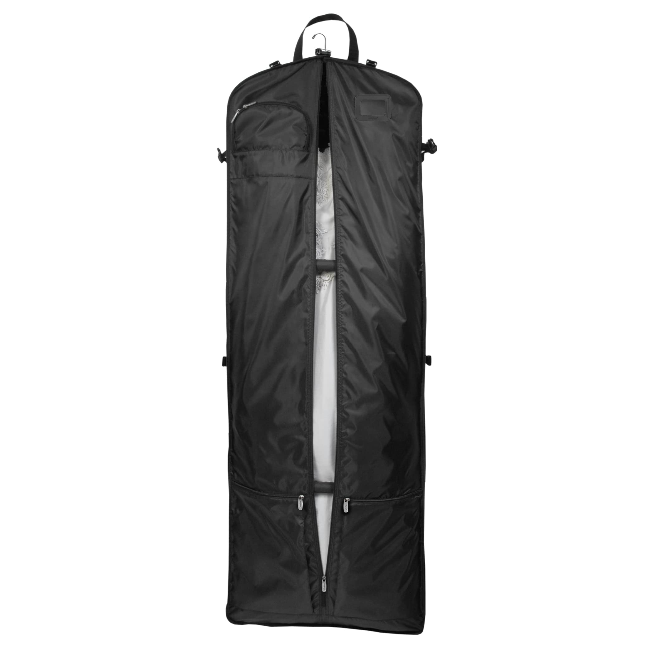 WallyBags 66 Premium Tri-Fold Carry On Destination Wedding Gown Travel Bag with multiple pockets and shoulder strap ( Black - B1 , 66 Inch ) Black - B1 66 Inch U1