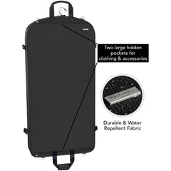 WallyBags 42" Premium Travel Garment Bag with shoulder strap and two large pockets ( Black , 42-inch ) Black 42 Inch U1