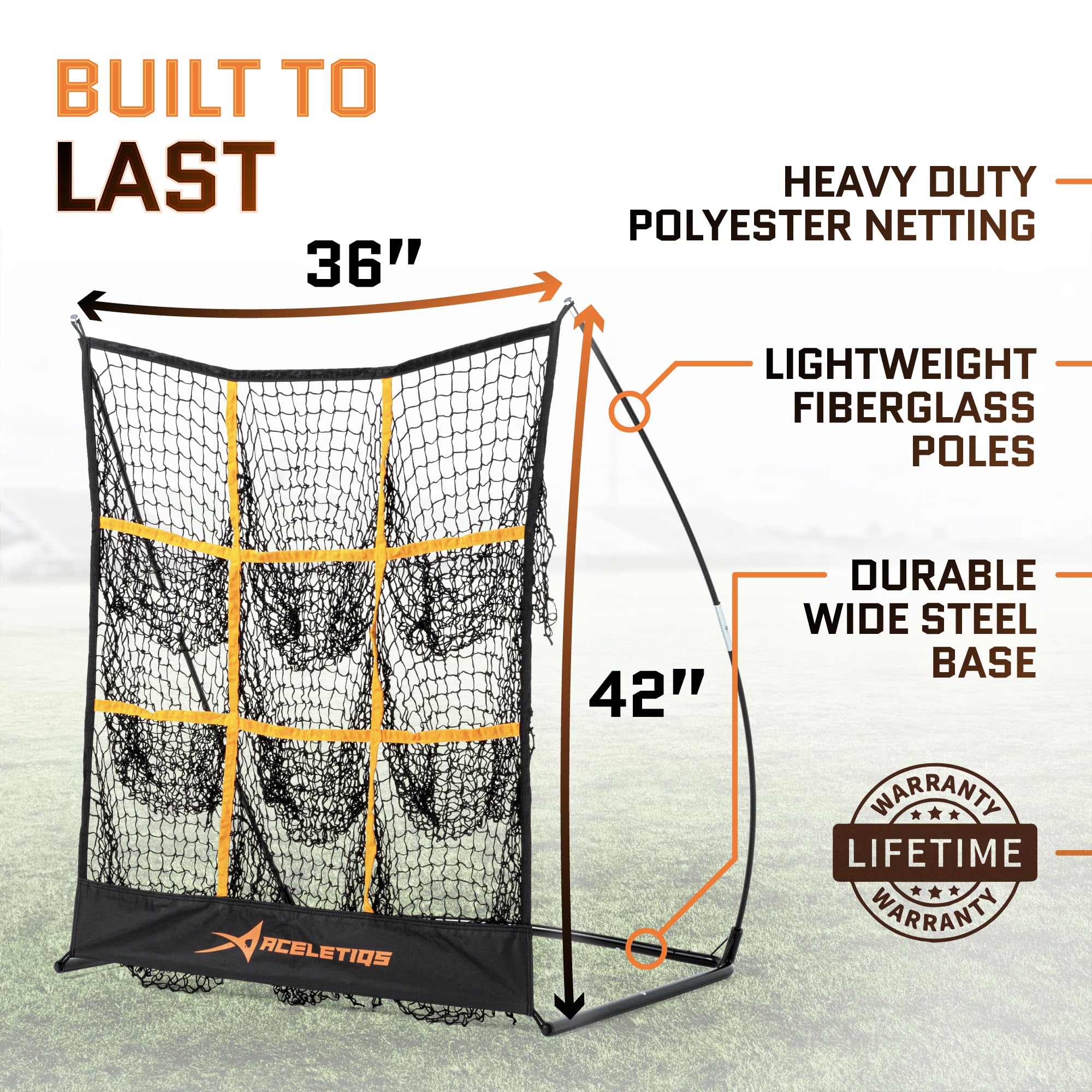 ACELETIQS® 9 Hole Pitching Net with Strike Zone for Baseball Pitching Target (Standard & 3X Adjustable Heights) – Portable Pitcher Training Equipment, Heavy-Duty Frame [Rubber+Base+U Stakes Included] black 48" H x 27" W U3