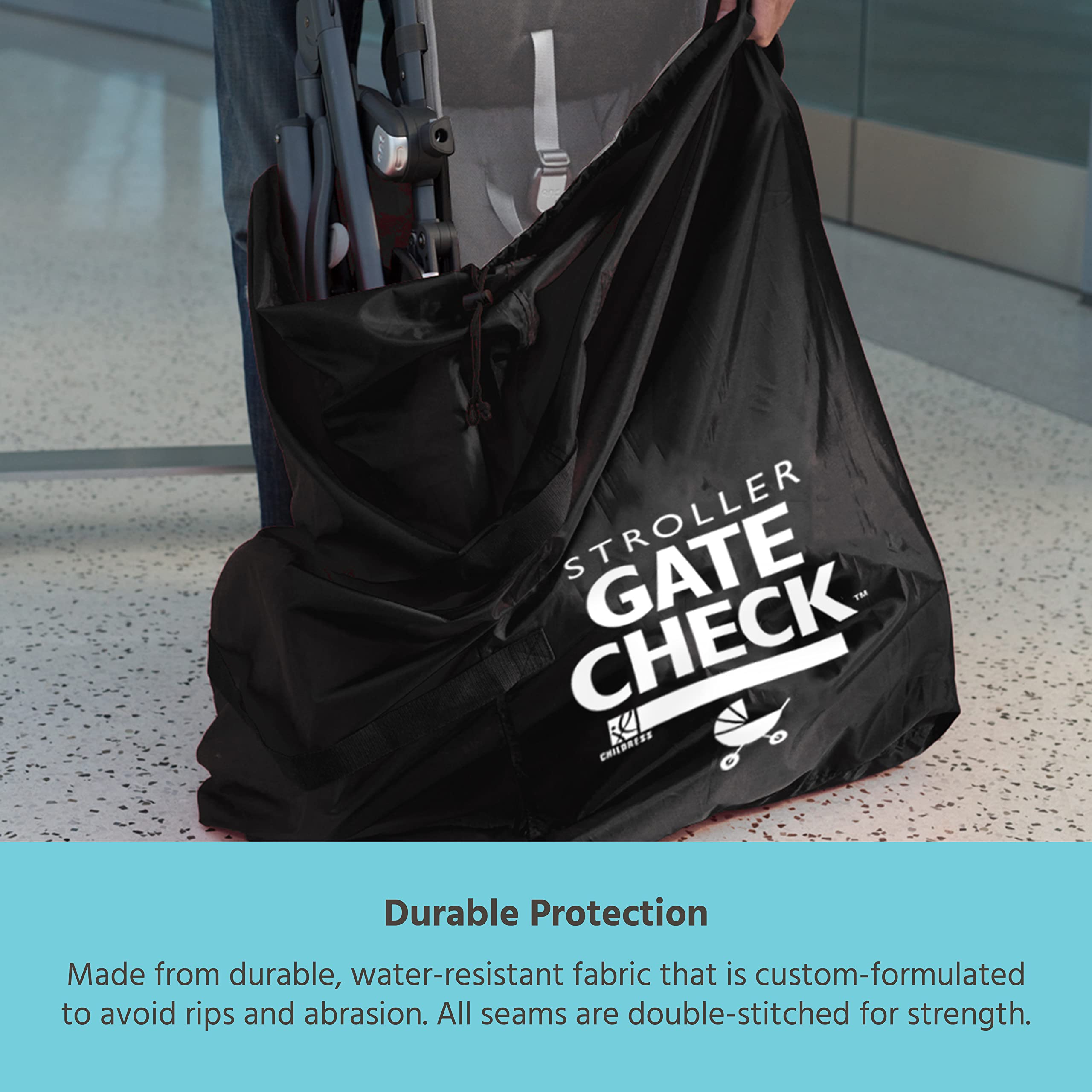J.L. Childress Gate Check Bag for Single & Double Strollers - Stroller Bag for Airplane - Large Stroller Travel Bag for Airplane - Air Travel Stroller Bag ( Black , One Size ) Black One Size U1